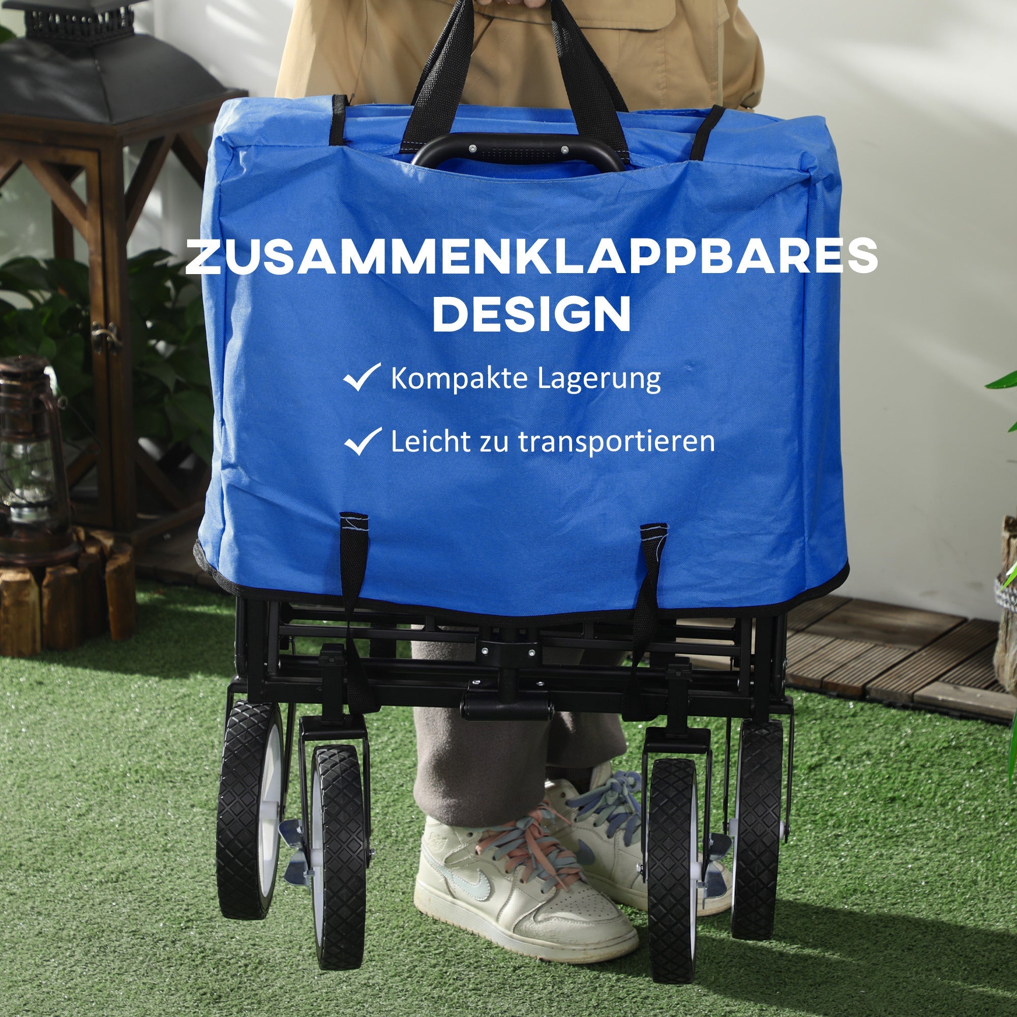 Logidon opvouwbare bolderkar 360 graden blauw stalen frame 93x49x100 cm