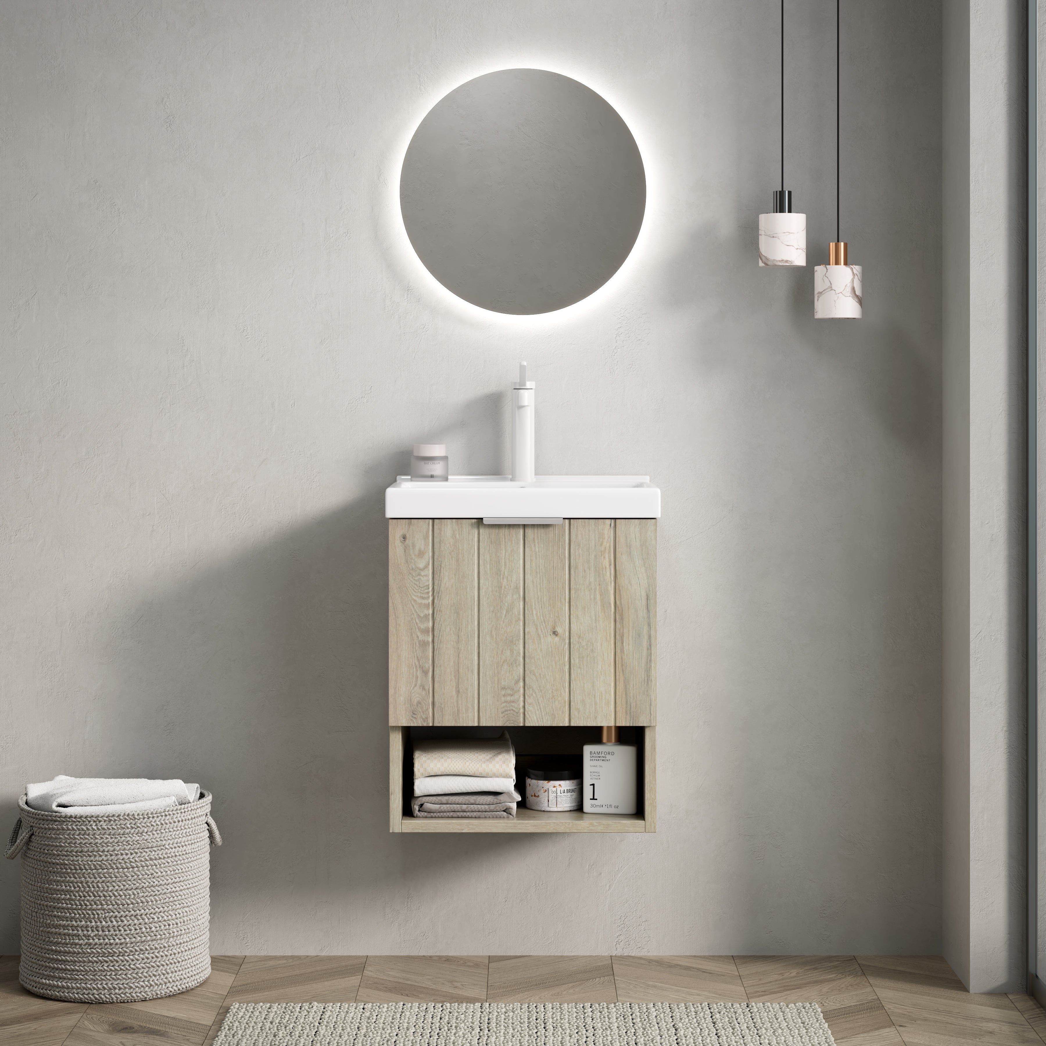 Logidon 42 cm wandgemonteerde badkamermeubel witte keramische wastafel