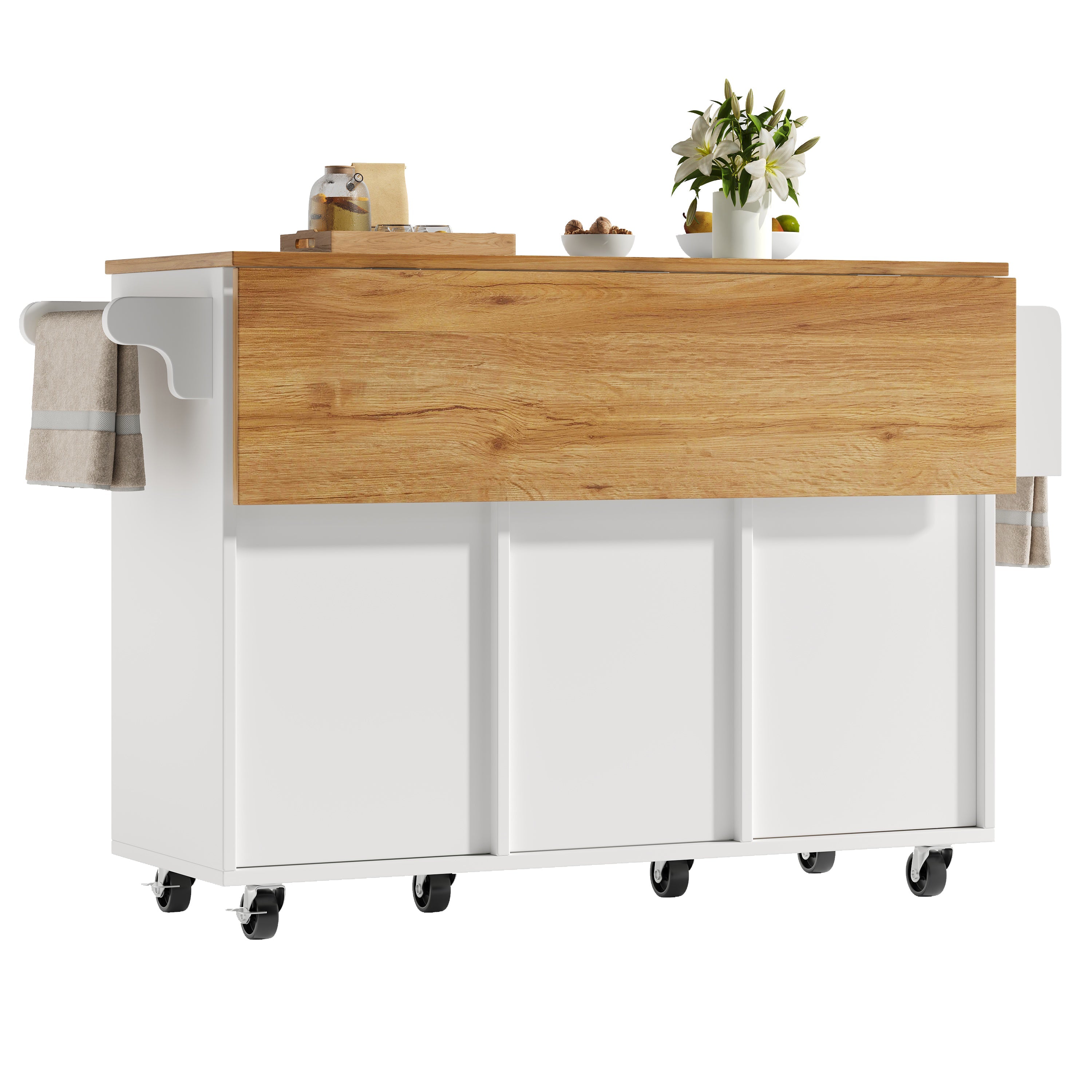 Logidon Kitchen Island Extendable with Wheels White 146x70x90 cm