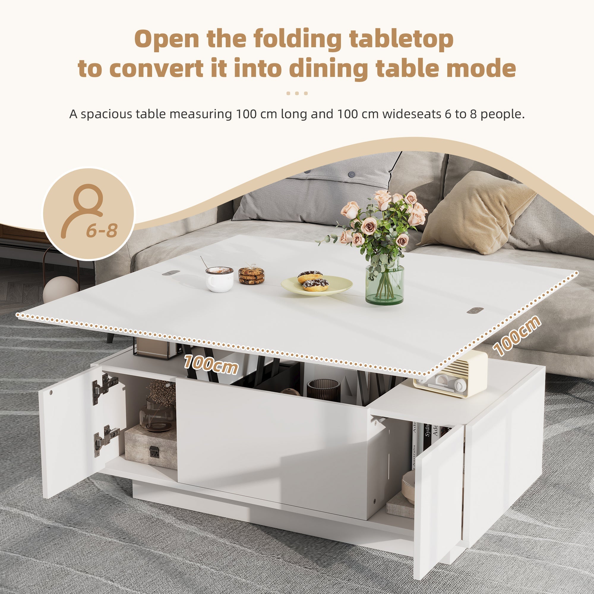 Logidon moderne salontafel met dubbel hefmechanisme, opbergruimte