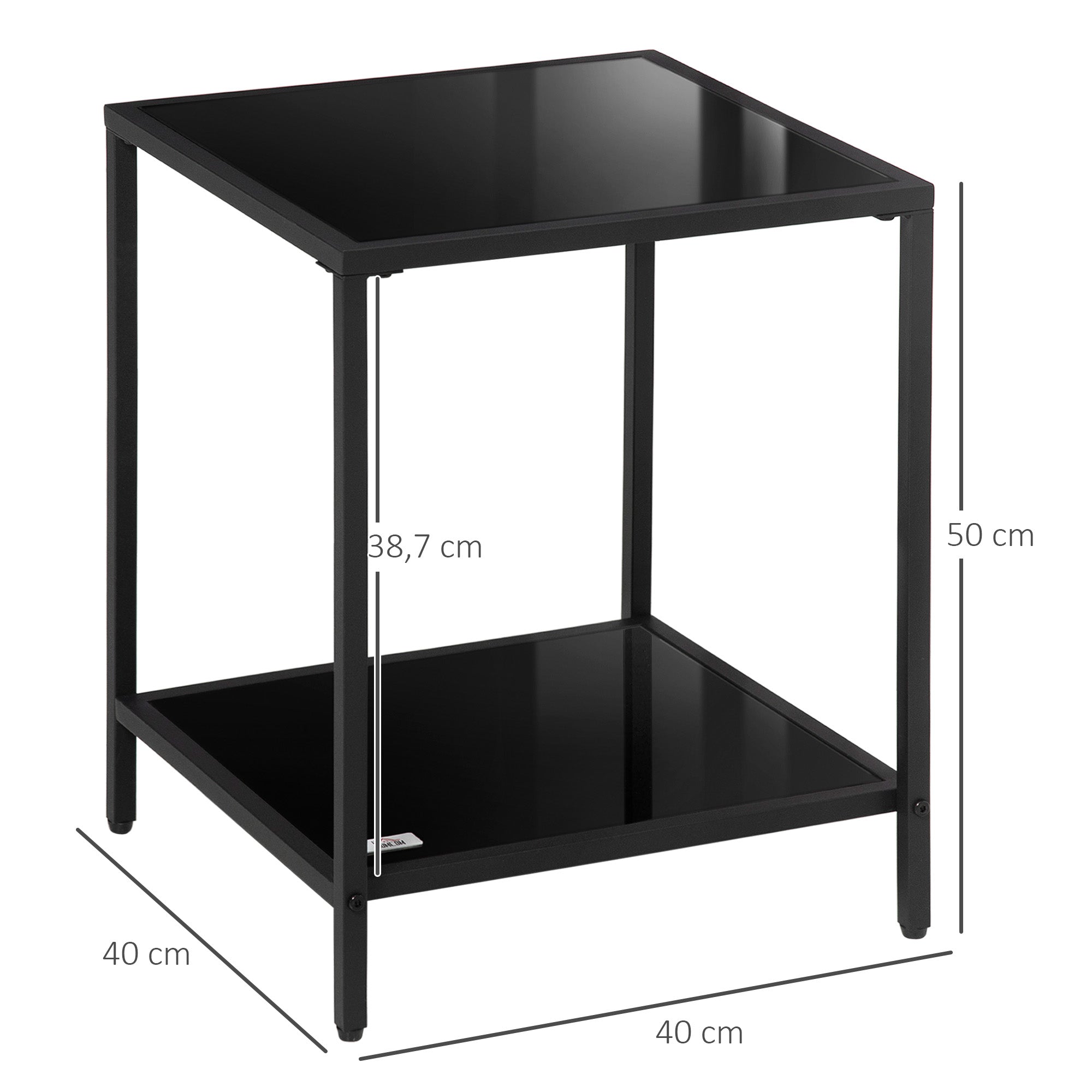 Logidon bijzettafel glas zwart twee niveaus 40 x 40 x 50 cm