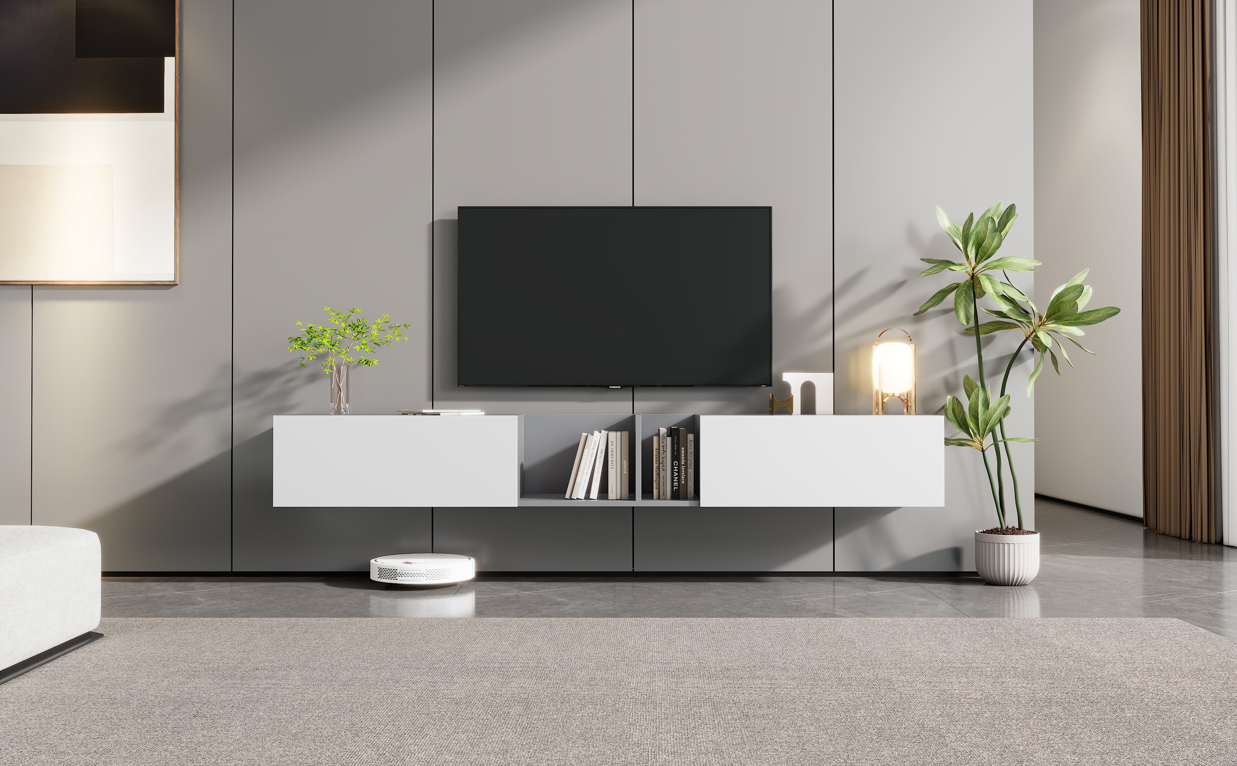 Logidon TV-meubel 170 cm hoogglans zwart glasplank LED