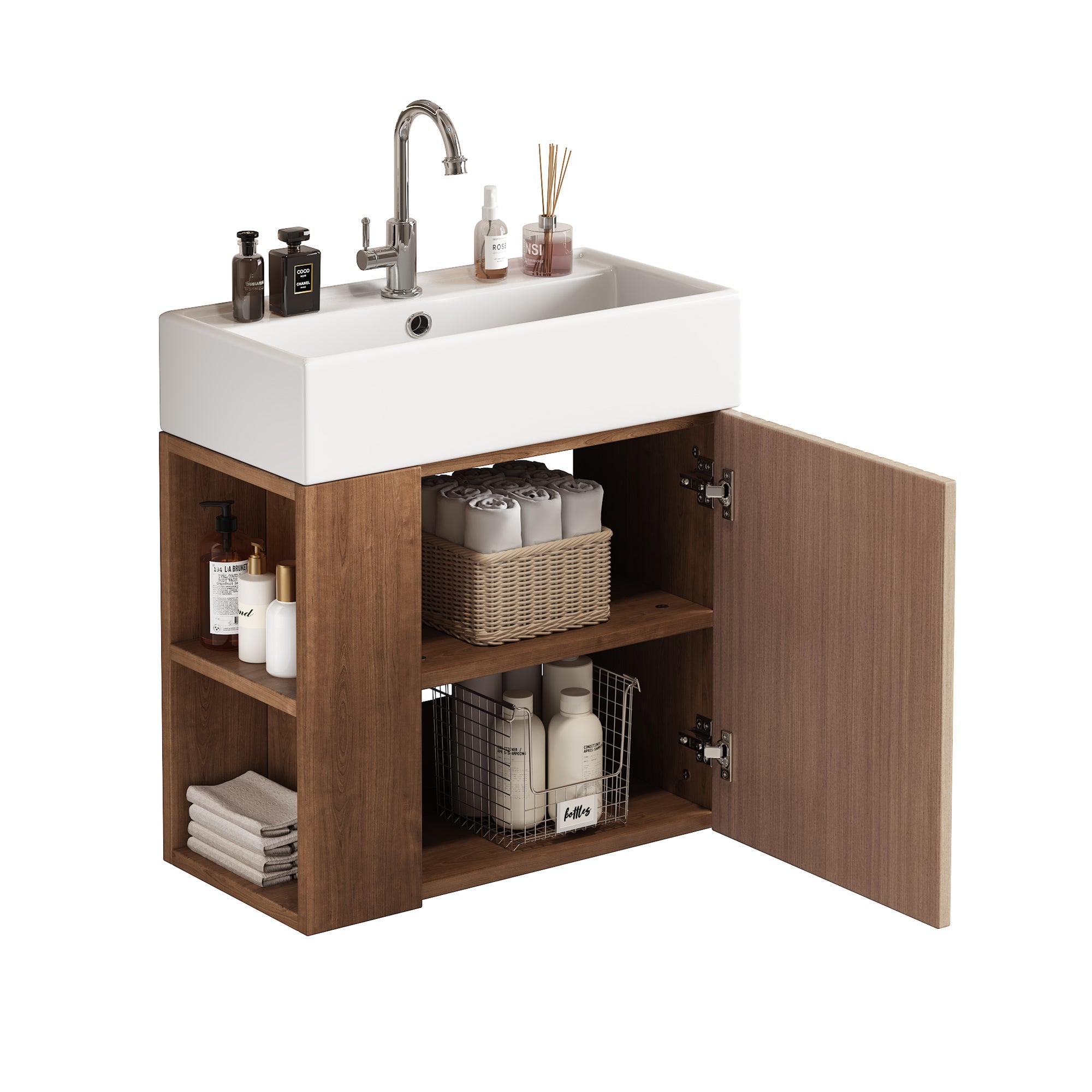 Logidon Badkamermeubel 55 cm met hangende onderkast bruin