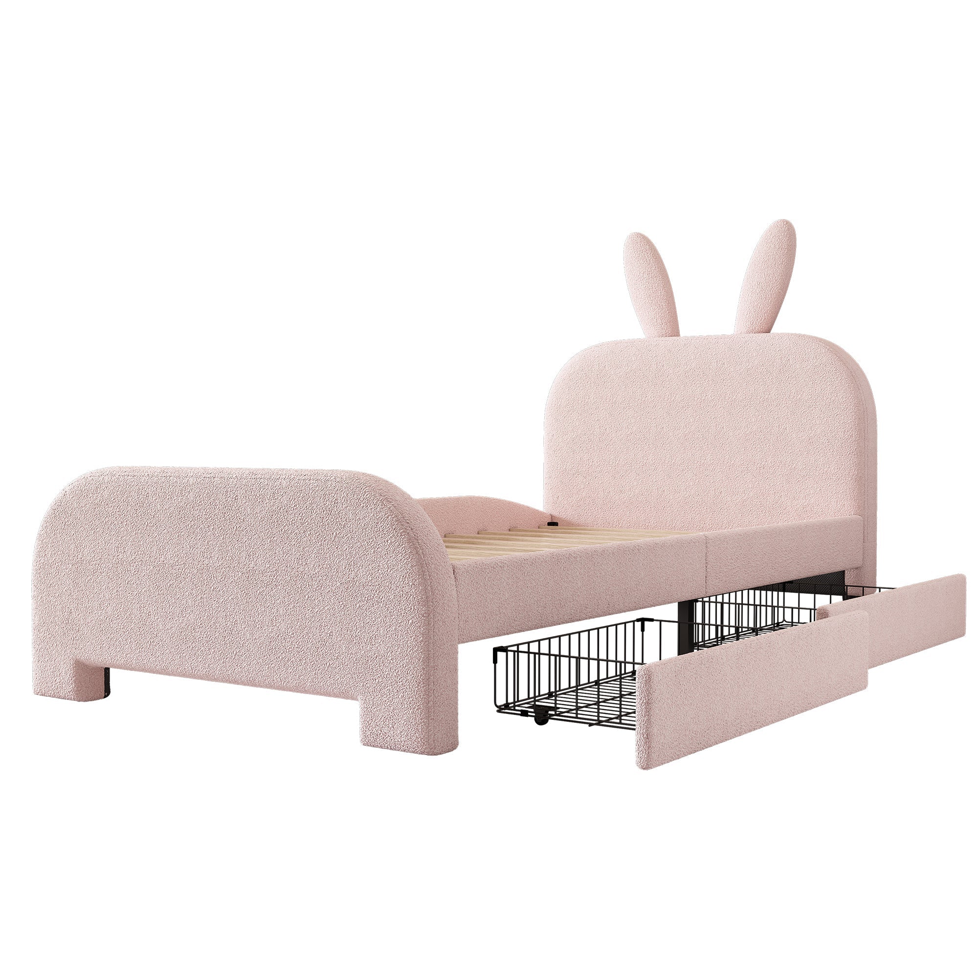 Logidon 90x200 Pink Flat Bed With Cartoon Rabbit Shape