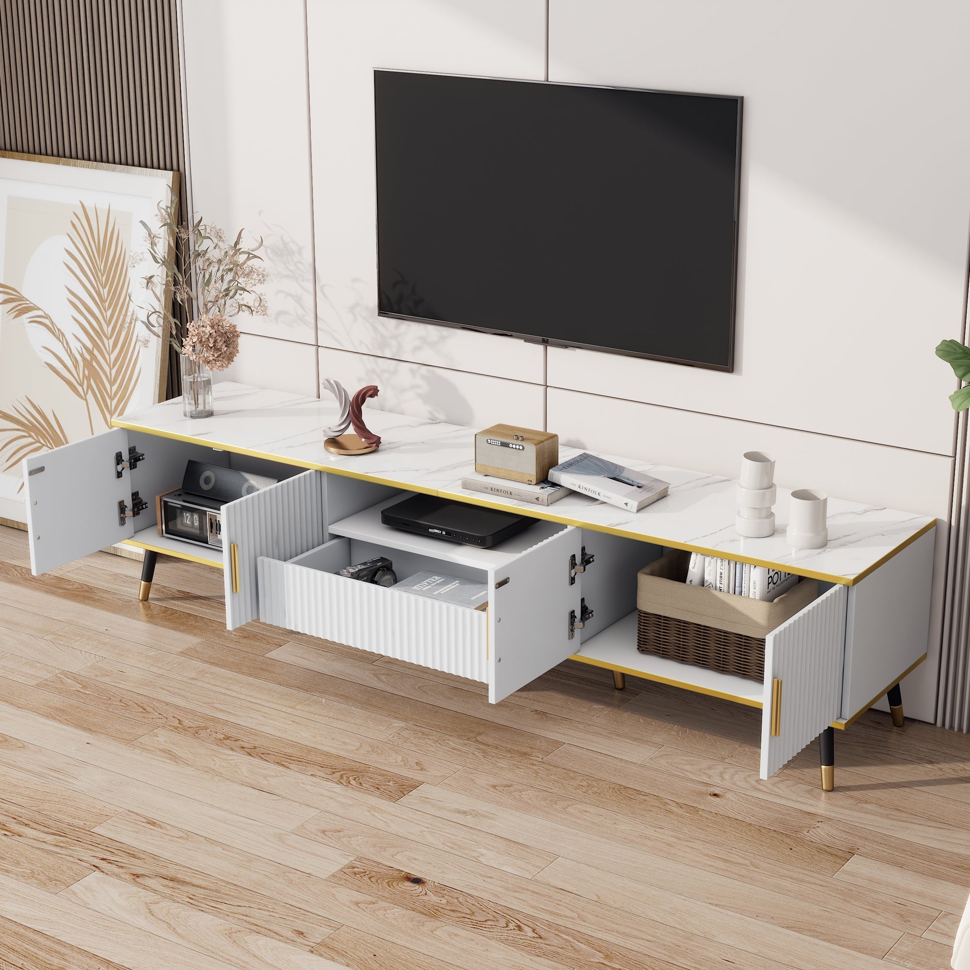 Logidon Modern TV-meubel Wit Marmerlook 200x40x46 cm