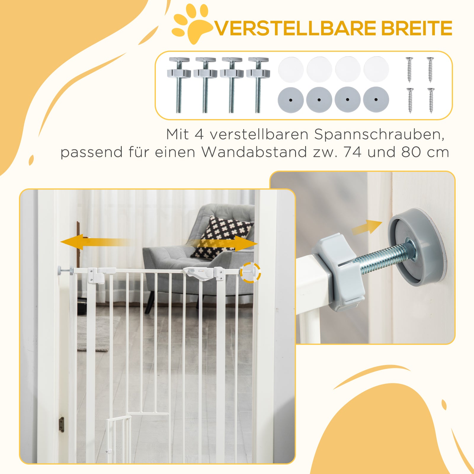 Logidon PawHut deurveiligheidshek automatisch sluitend 74-80 cm wit