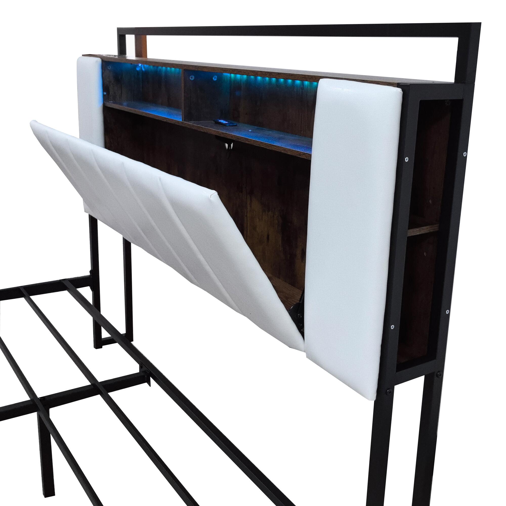 Logidon gestoffeerd bed 160x200 cm beige kunstleer met LED en USB