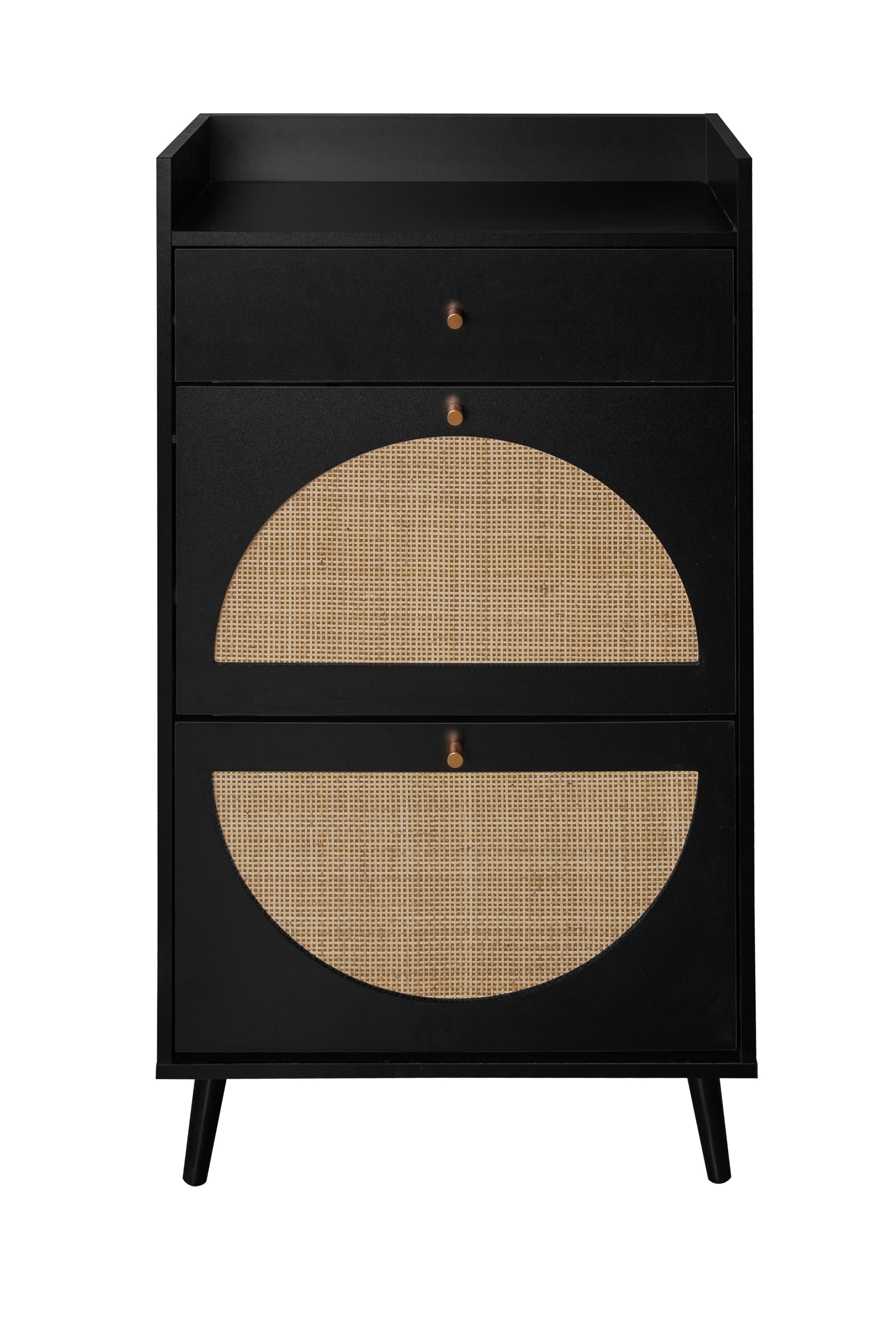 Logidon Schoenenkast Zwart Rotan Look Twee Deuren 60 cm Lengte