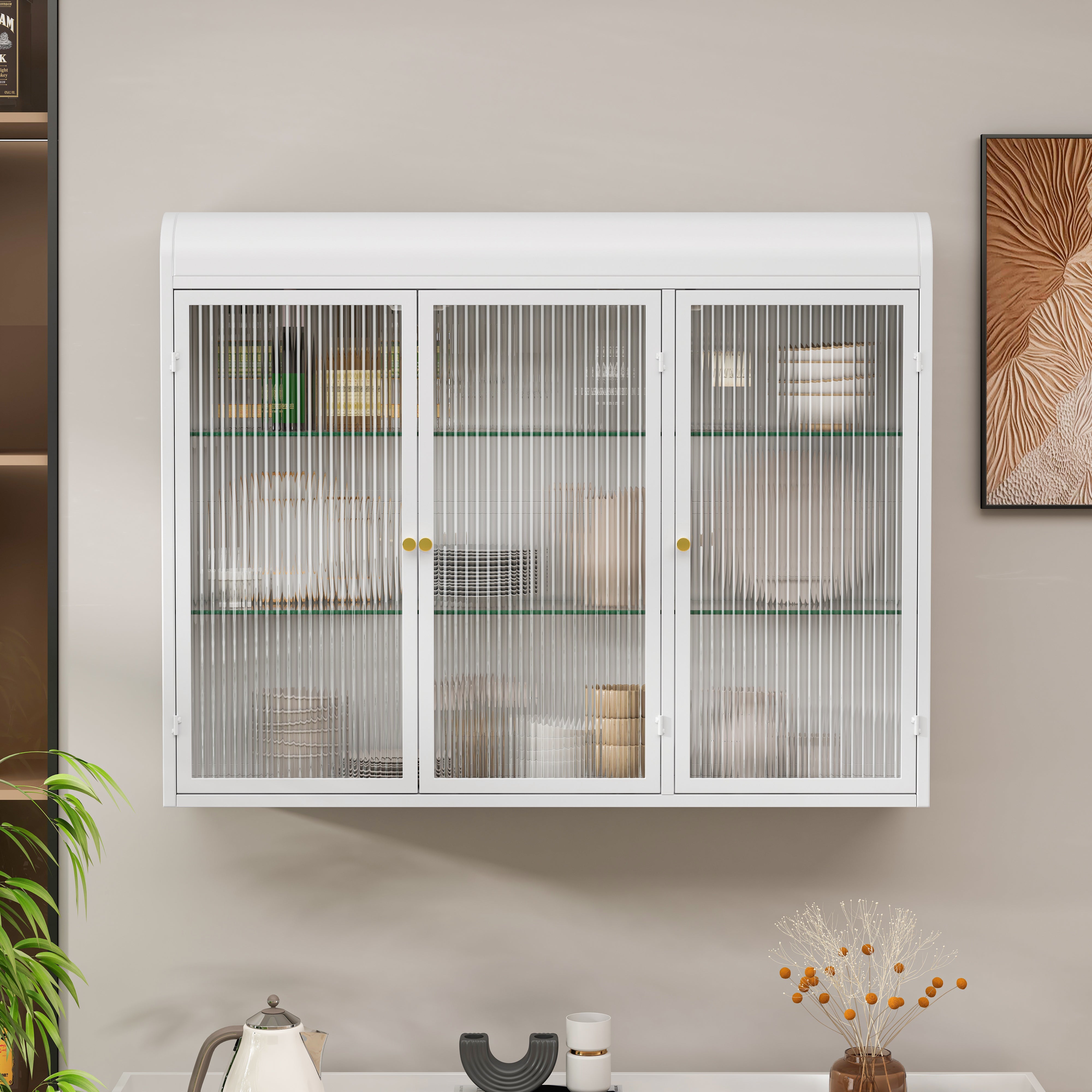 Logidon wandvitrinekast 3 deuren gebogen glas wit 90x20x70 cm