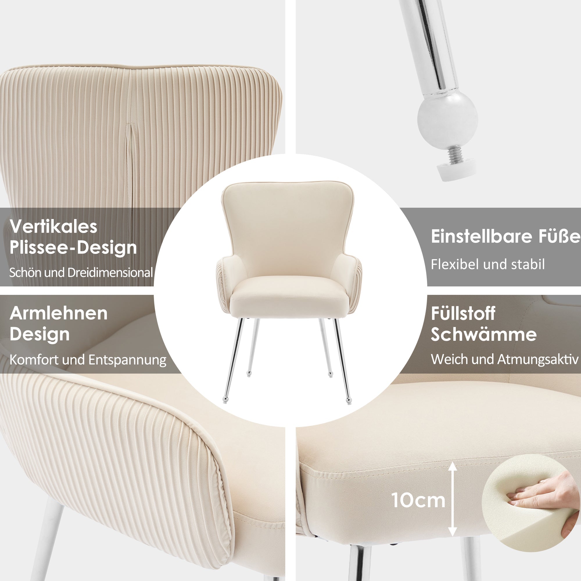 Logidon Velvet eetkamerstoel beige luxe set van vier met armleuningen
