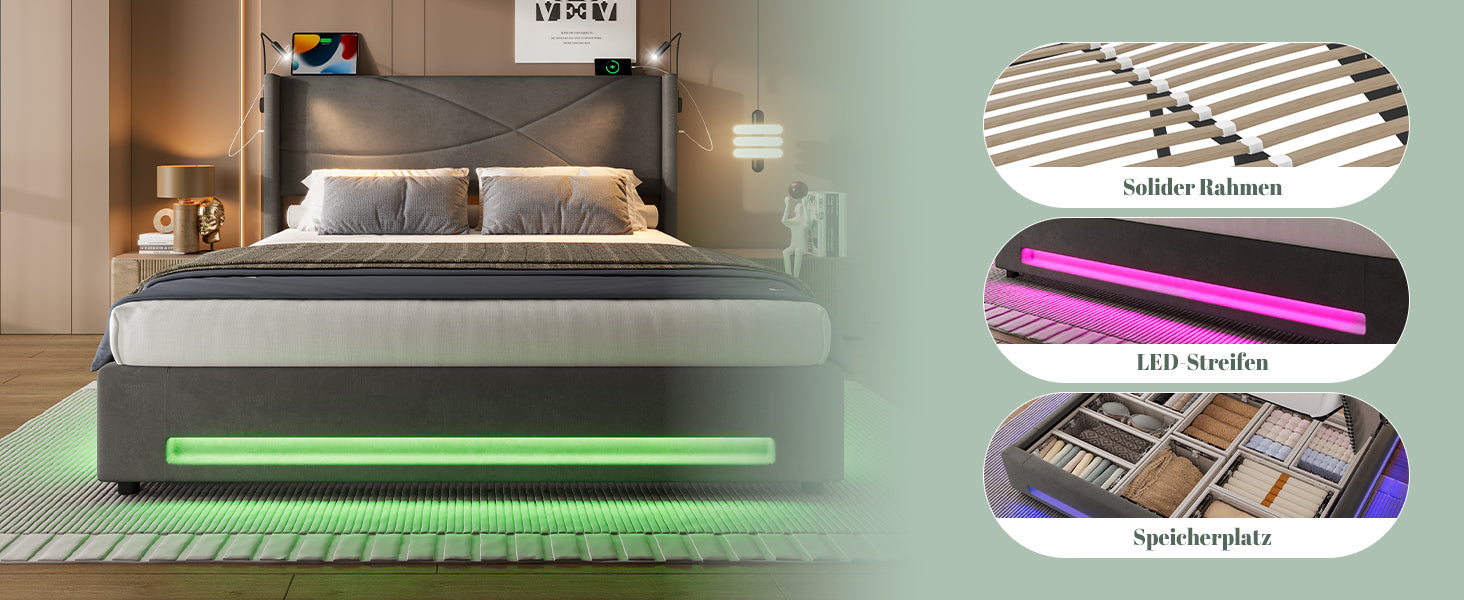 Logidon bedframe 160x200 cm met hydraulische opbergruimte