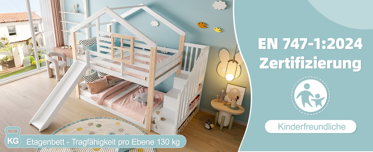 Logidon Kinderstapelbed met Glijbaan en Trap Scandinavisch Design Wit