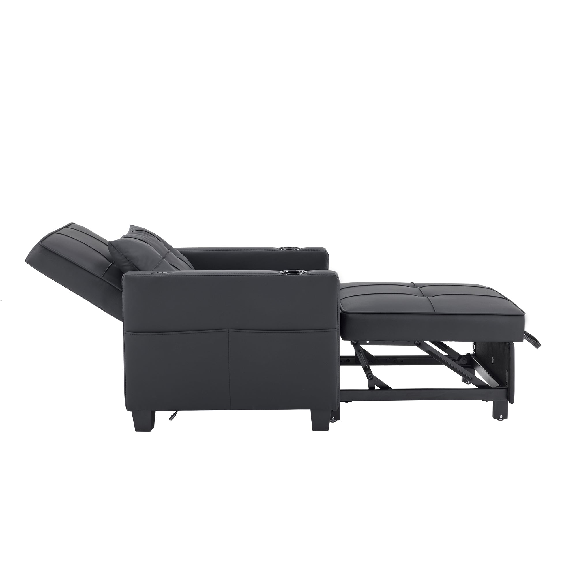 Logidon 3-in-1 uitschuifbare slaapbank, fauteuil, zwarte USB-bekerhouder