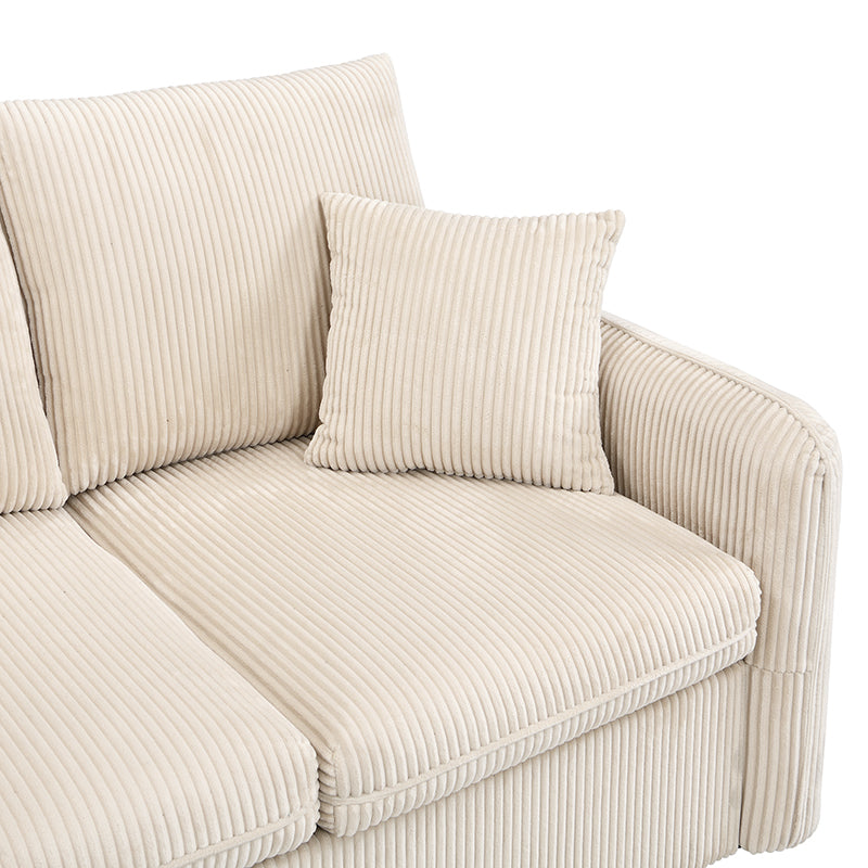 Logidon hoekbank U-vorm beige corduroy stof met opbergvak en slaapfunctie