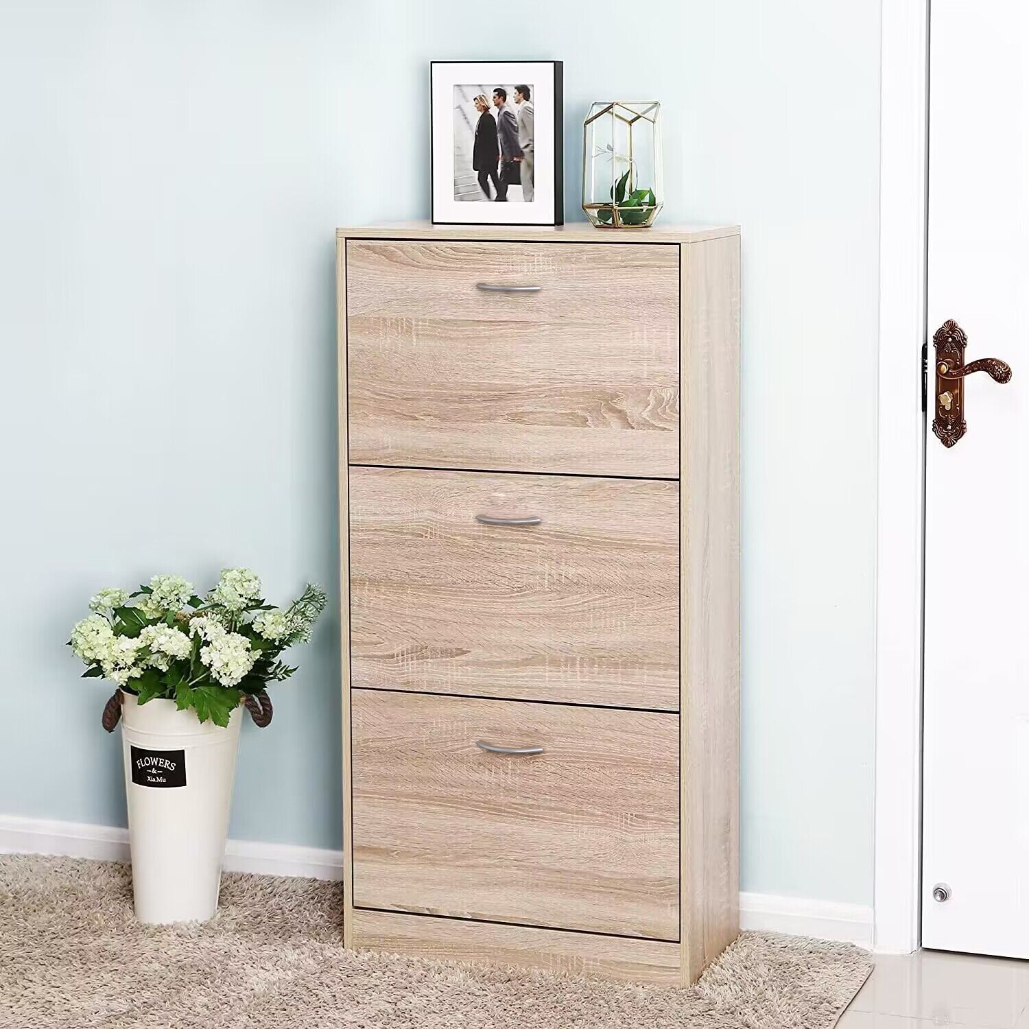 Logidon shoe cabinet oak 3 drawers wooden shoe rack entrance area