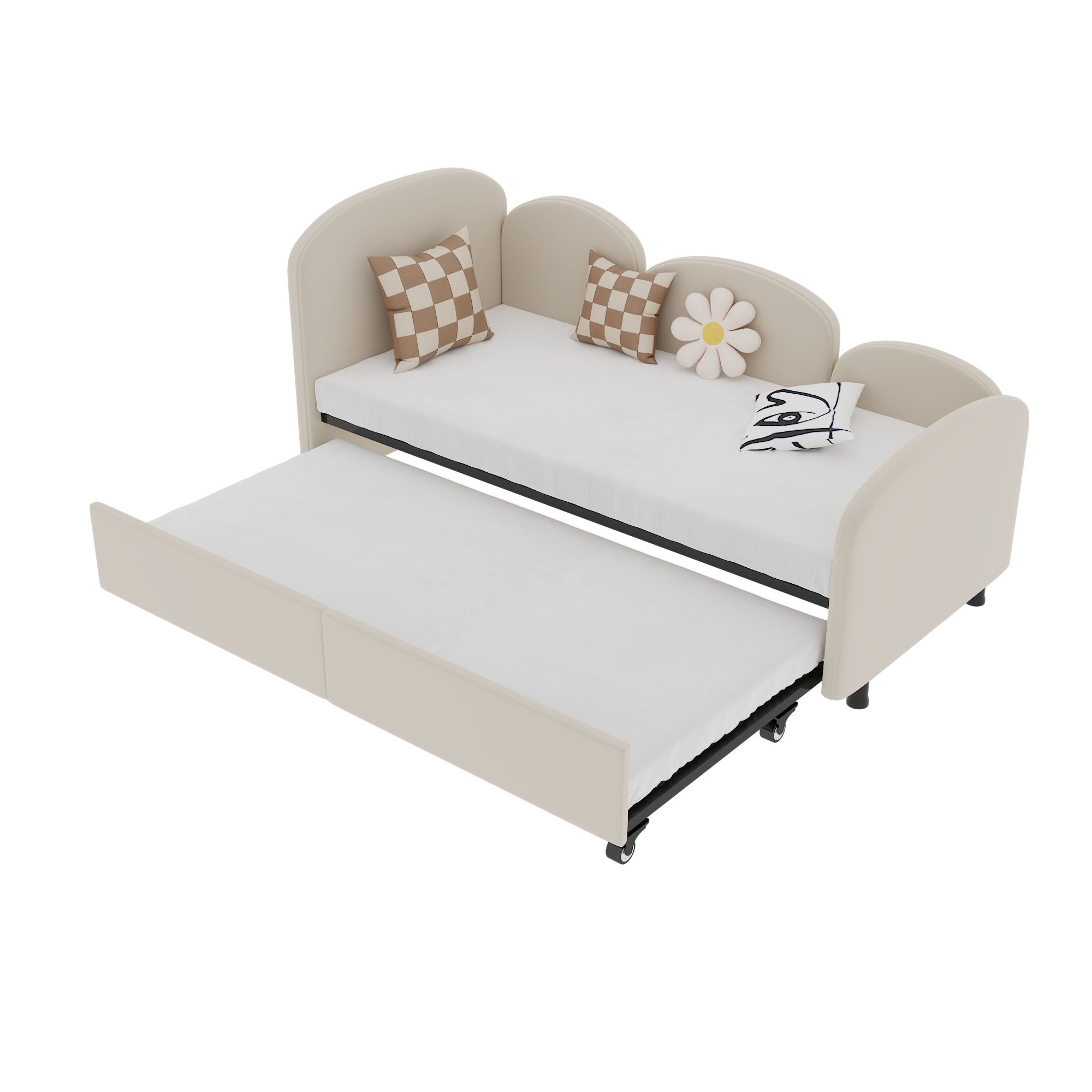 Logidon 2-persoonsbed, gestoffeerd met lades fluweelbeige