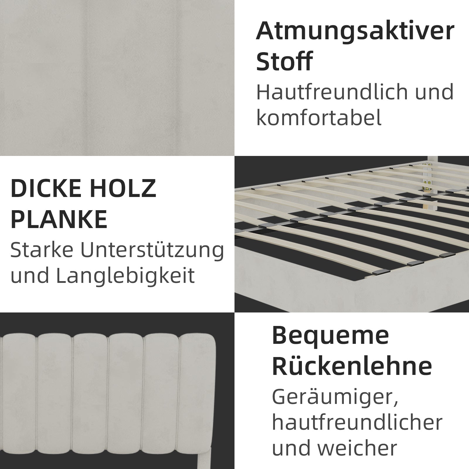 Logidon bedframe 160x200 beige platformbed Nederlandse fleece lattenbodem