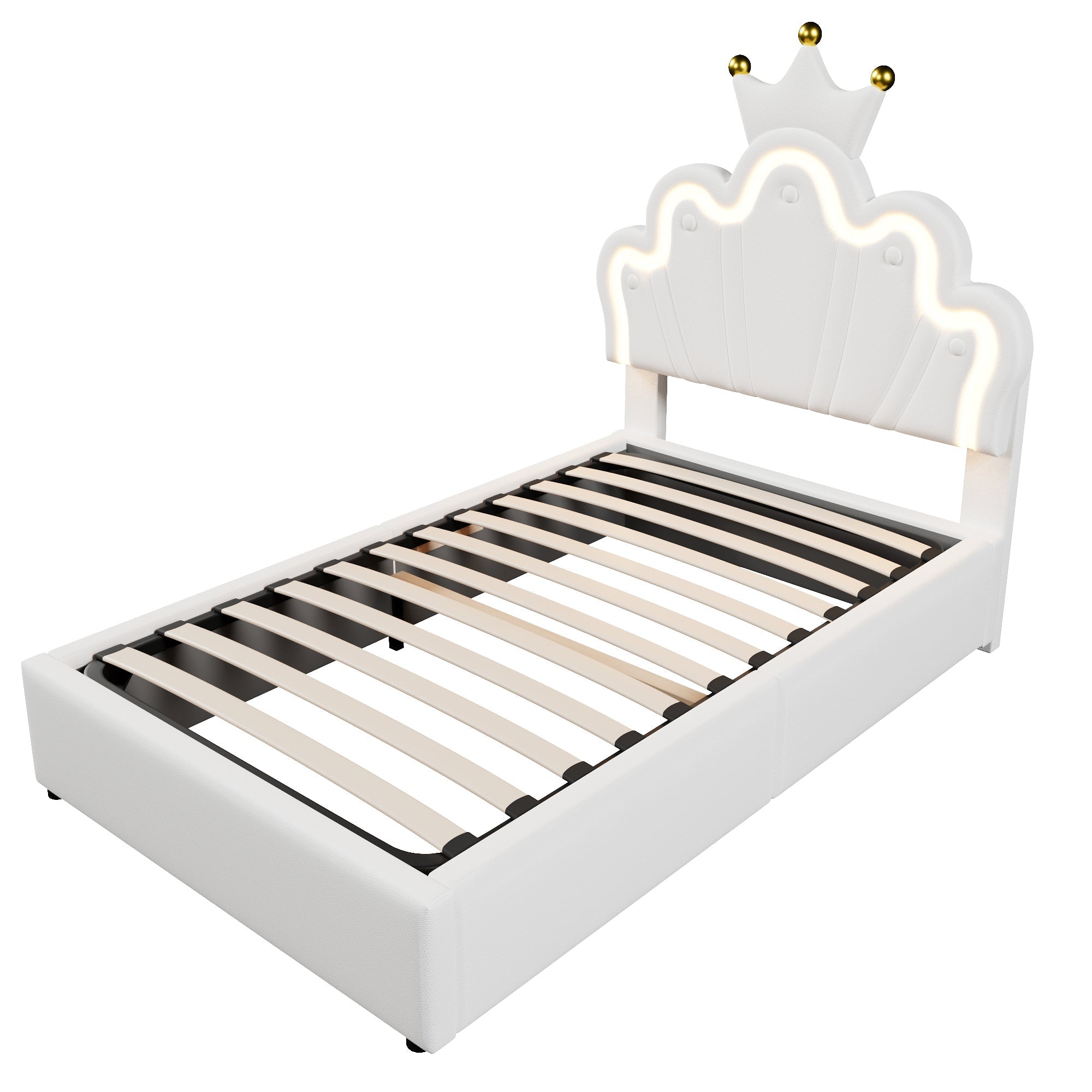 Logidon prinsessenbed 90x200 cm wit kunstleer LED-verlichting