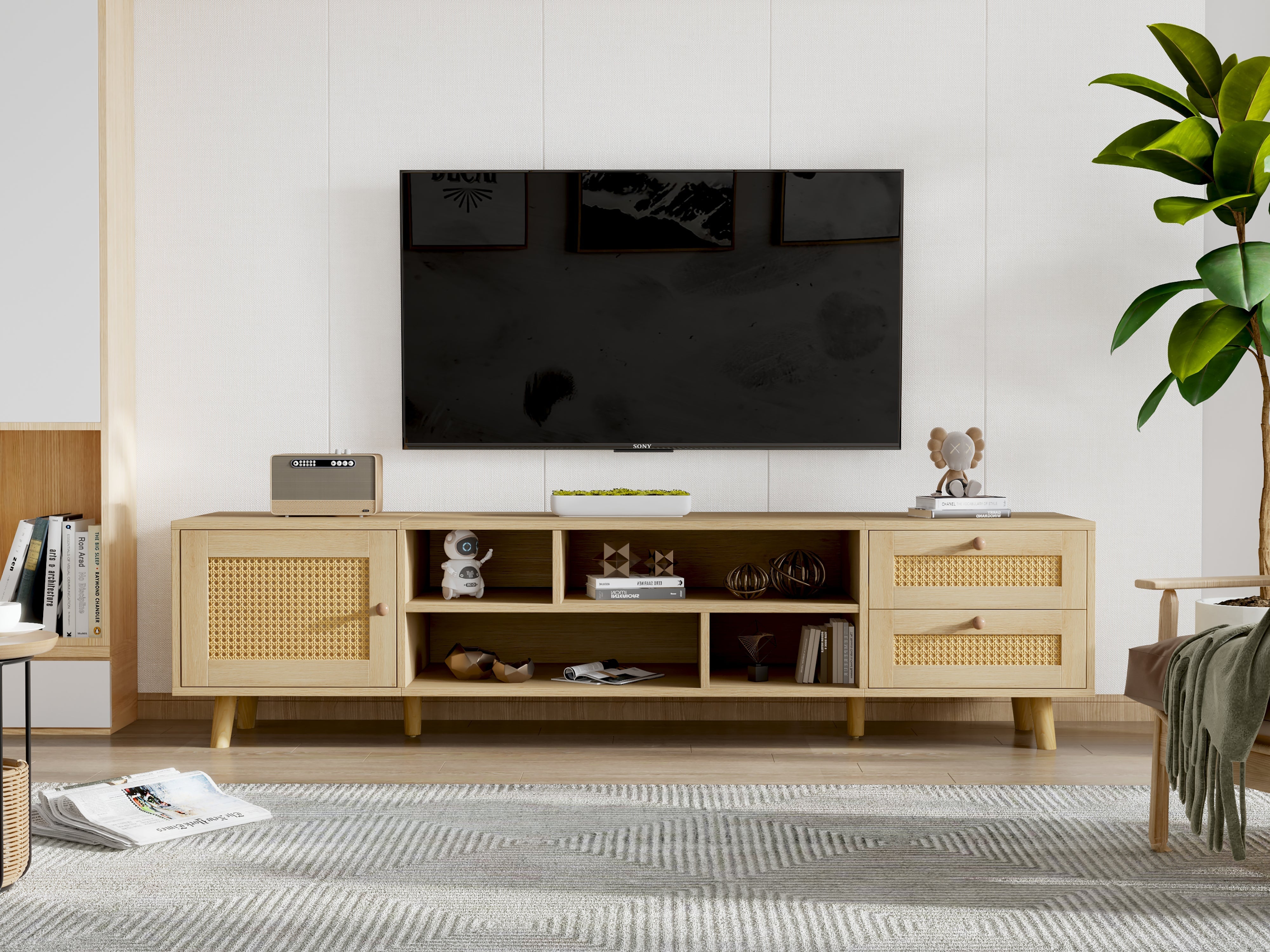 Logidon Premium 160 cm rotan TV-meubel eiken met kabelmanagement
