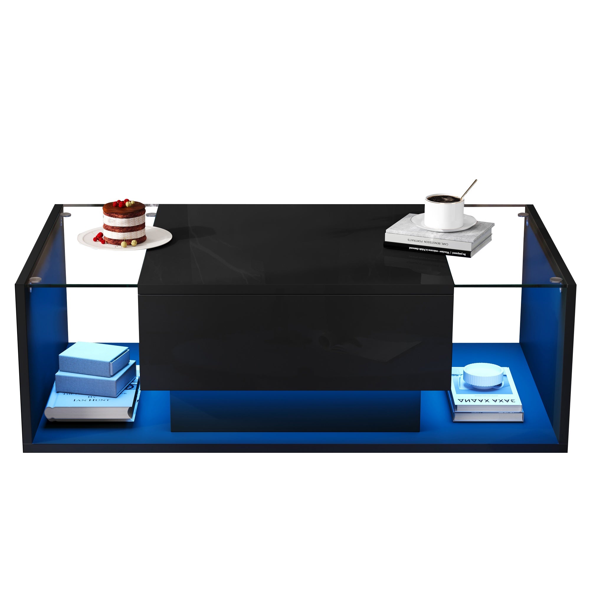 Logidon Zwarte hoogglans salontafel 100x50x31 cm met lade LED lichtstrip