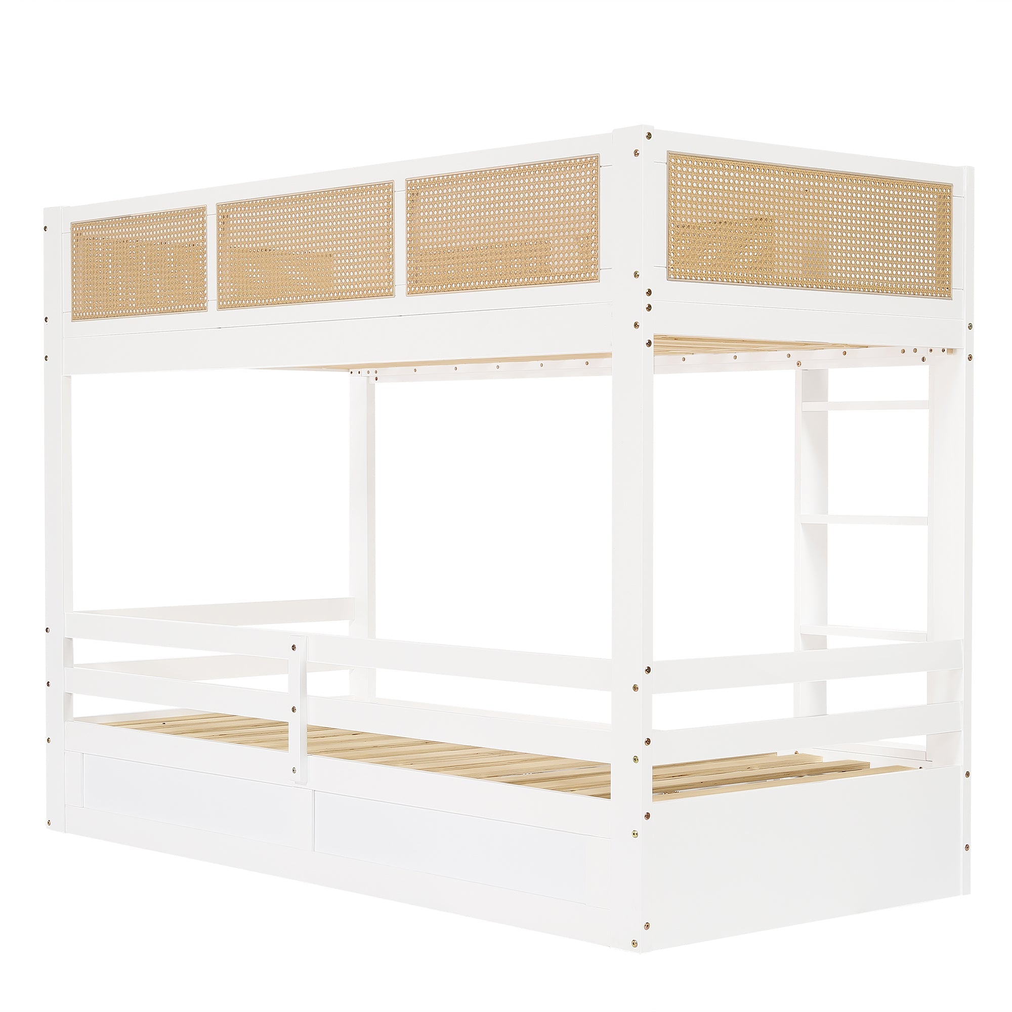 Logidon stapelbed 90x200 cm wit met rotan hekwerk drie lades