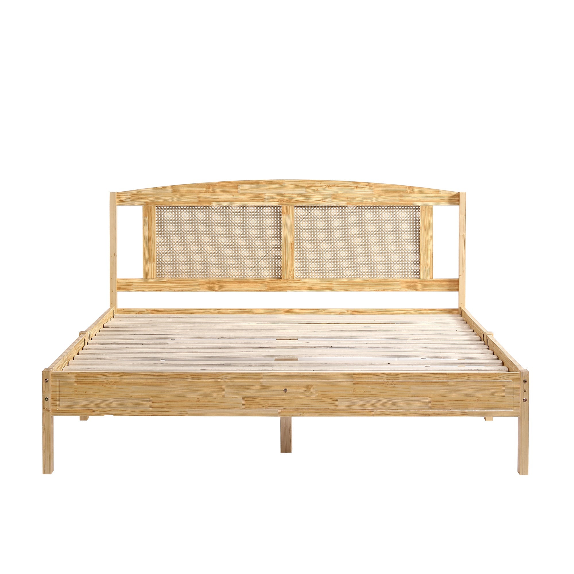 Logidon double bed 160x200 cm wood with natural rattan 15 slats