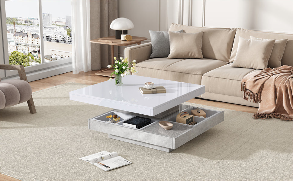 Logidon 360 graden draaibare salontafel 70x70x36 cm wit hoogglans