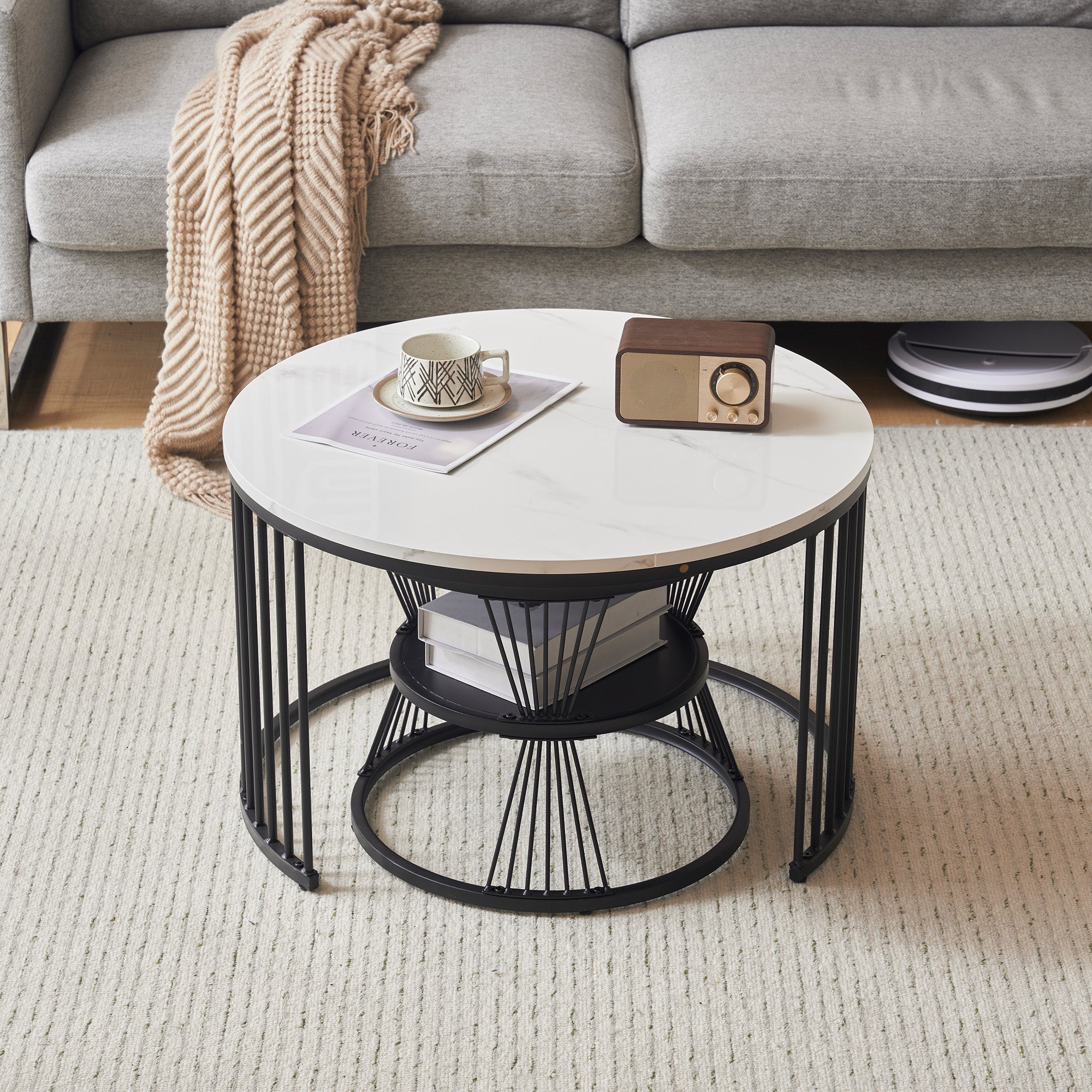 Logidon Moderne Nesting Salontafel Set van 2 Hoogglans Blad Zwart