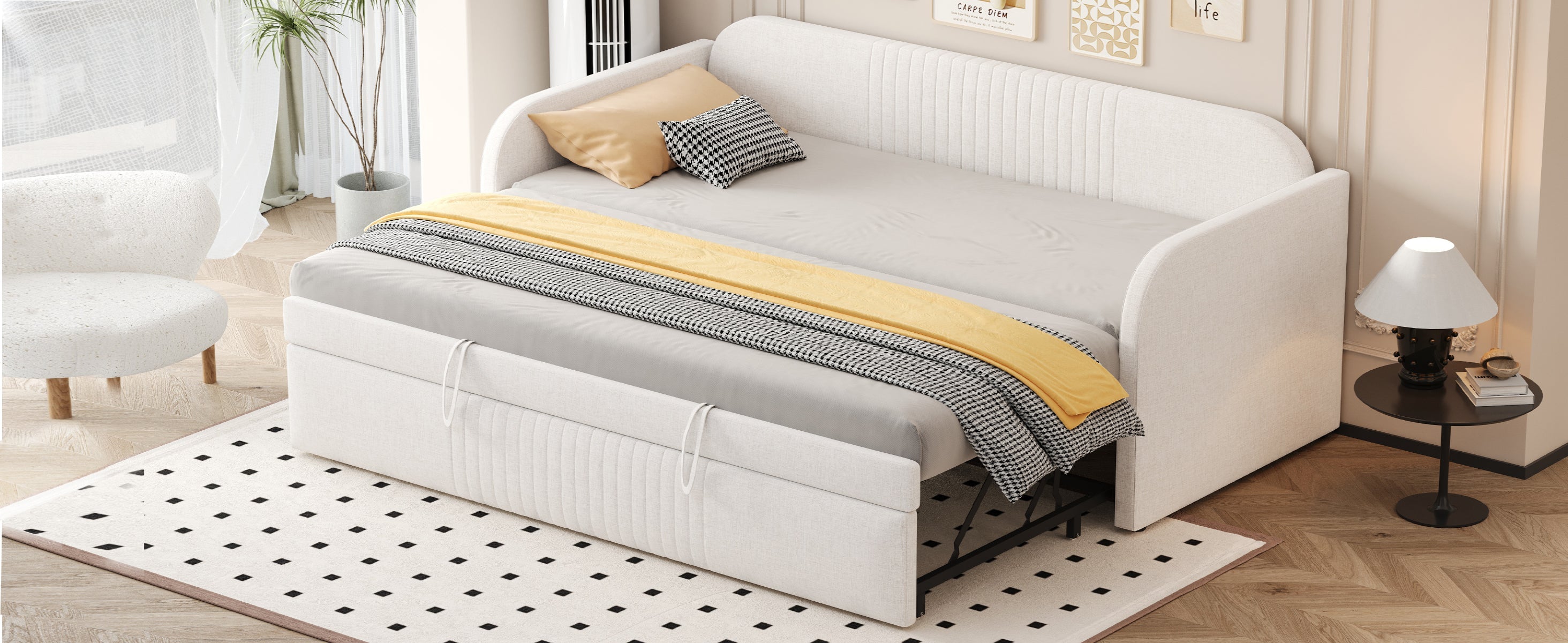 Logidon gestoffeerd bed slaapbank 90/180 lattenbodem beige