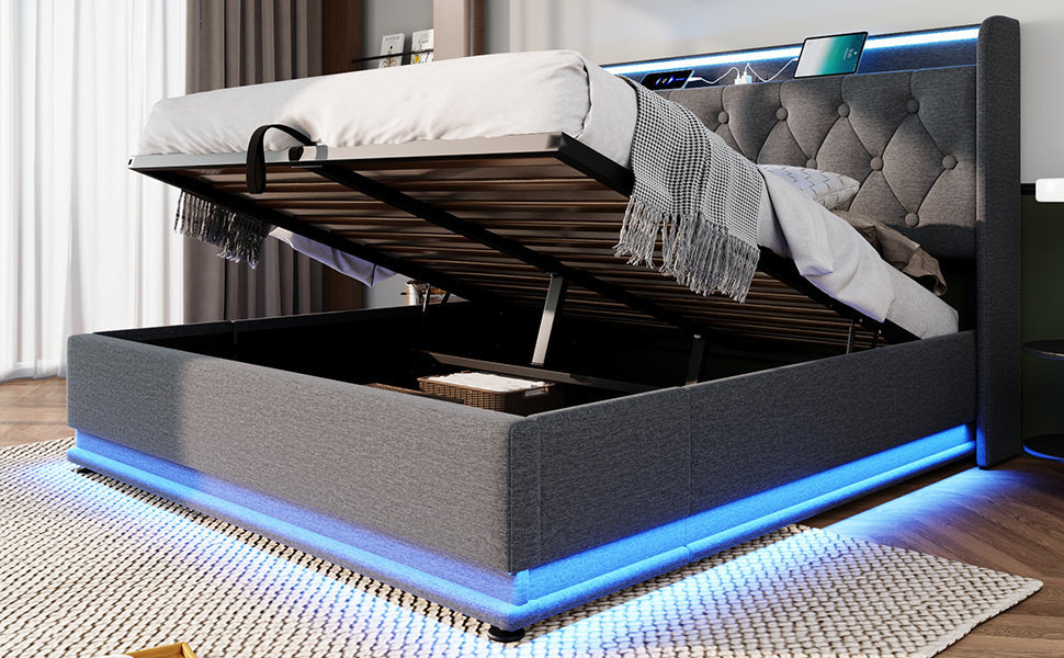 Logidon gestoffeerd bed tweepersoonsbed 160x200 grijs linnen 360 surround LED