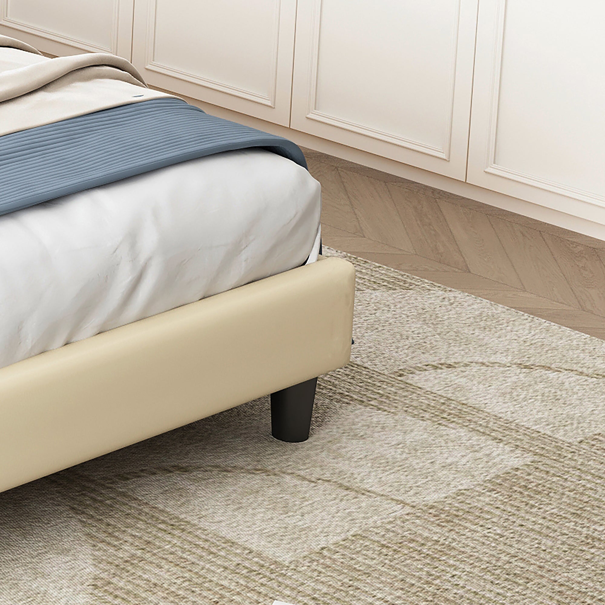 Logidon gestoffeerd bed 90x200 kinderbed wit blauw met zachte beschermranden