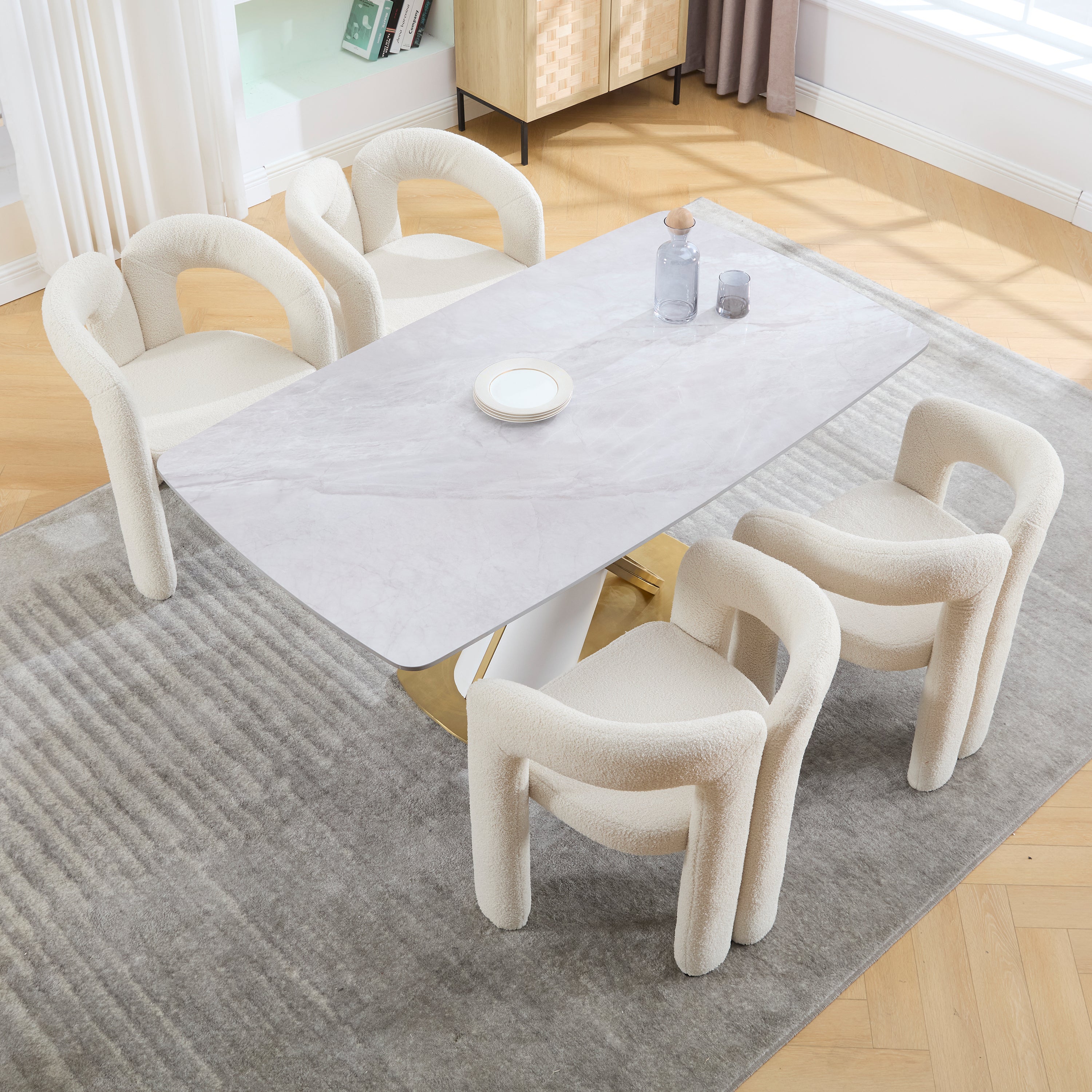 Logidon Premium Ergonomische Fauteuil Teddy Fluweel Beige Set 2