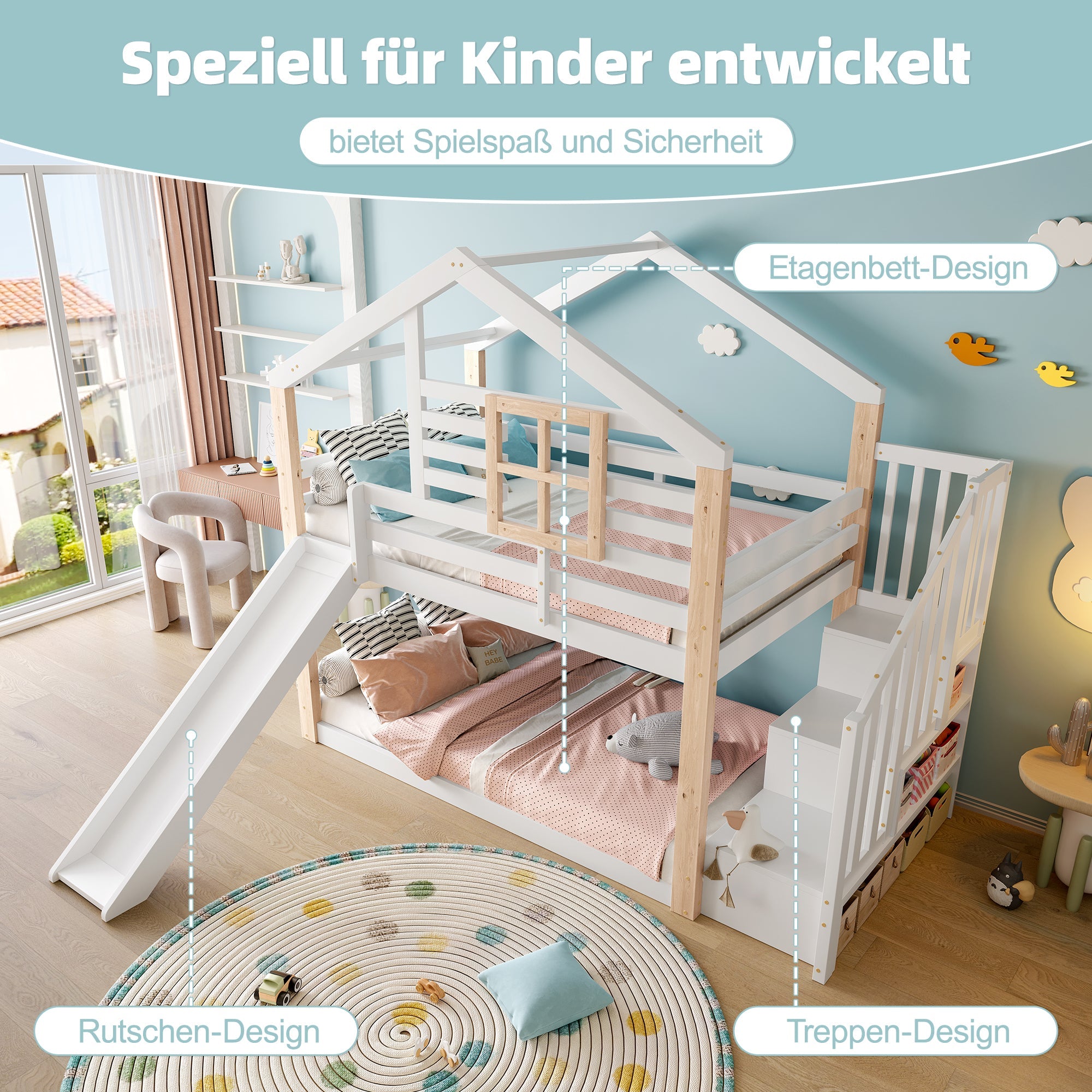 Logidon Kinderstapelbed met Glijbaan en Trap Scandinavisch Design Wit