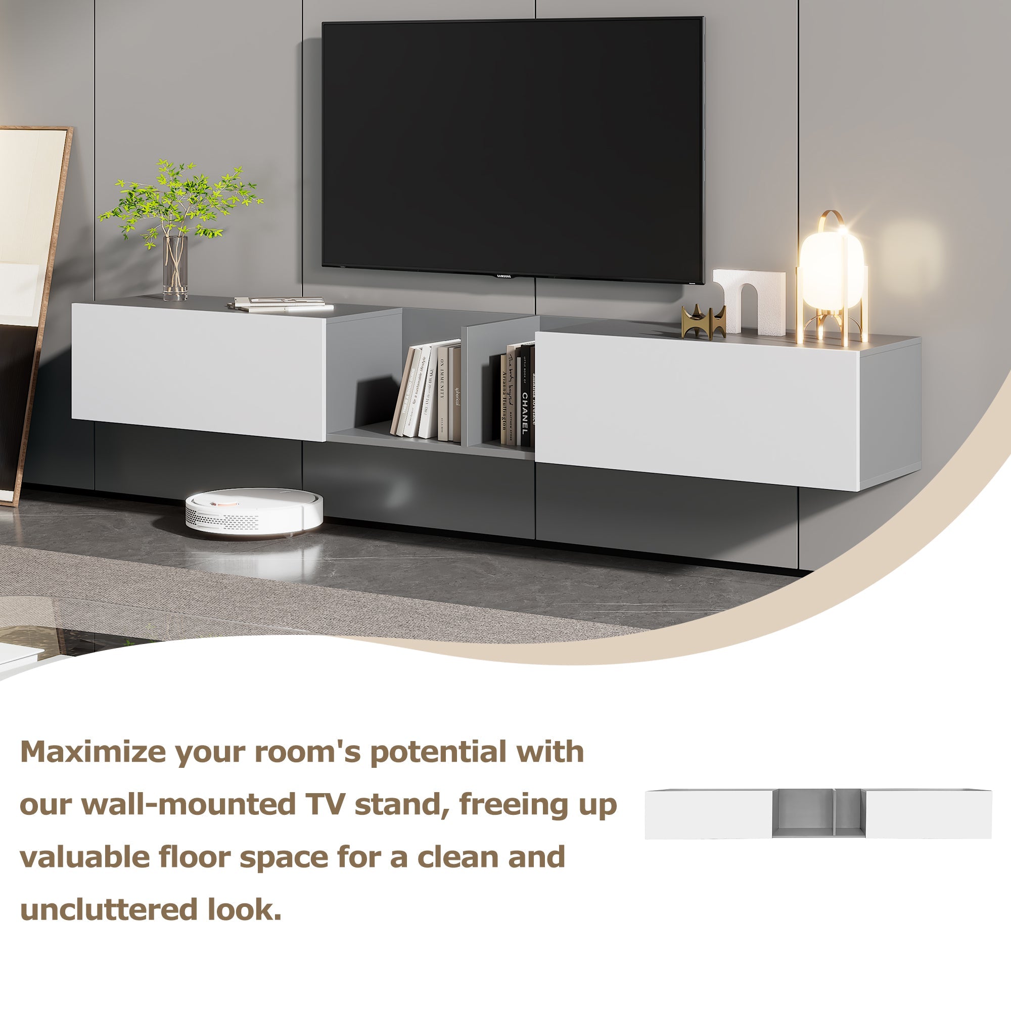 Logidon TV-meubel 170 cm hoogglans zwart glasplank LED