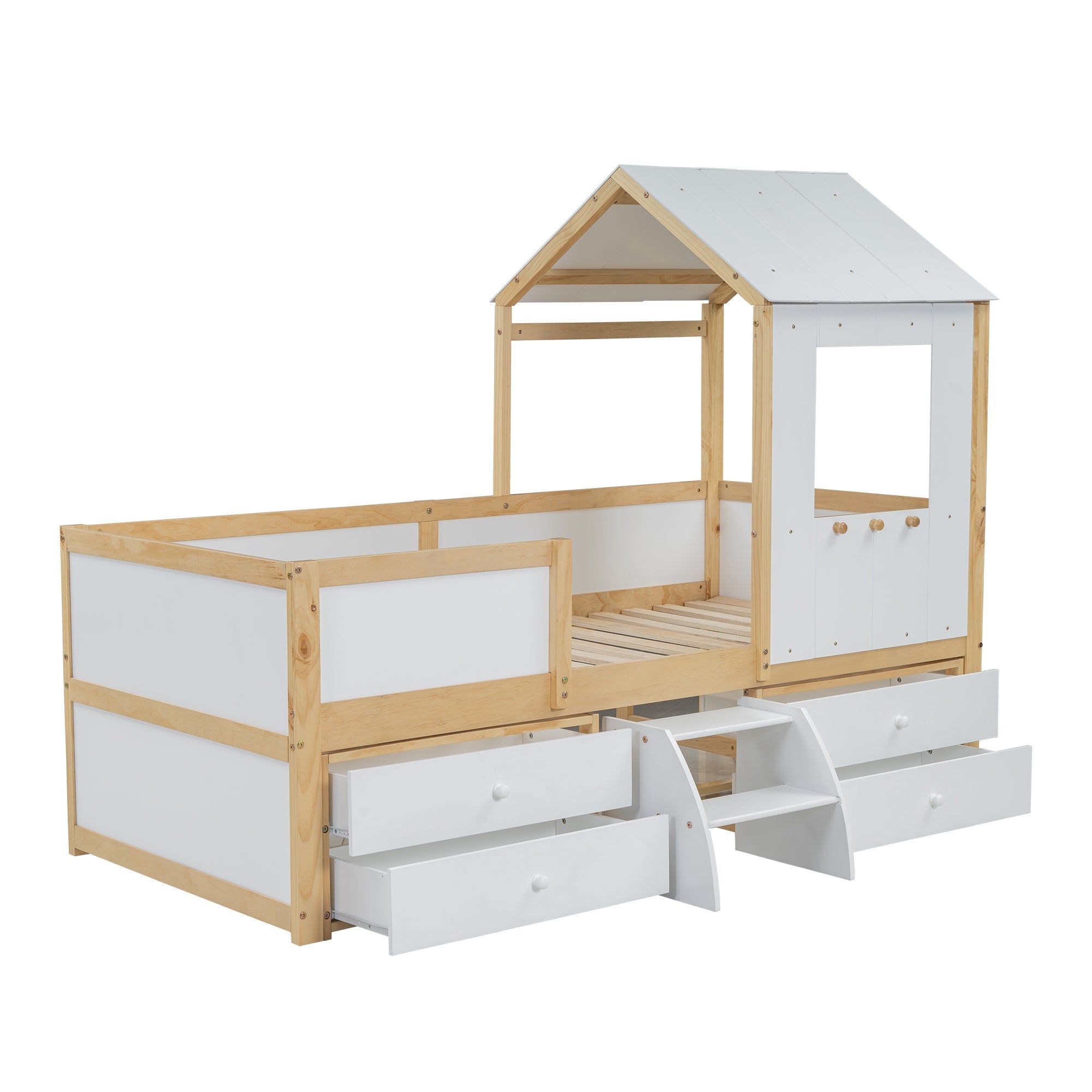Logidon halfhoog huisbed 90x200 wit naturel met dak