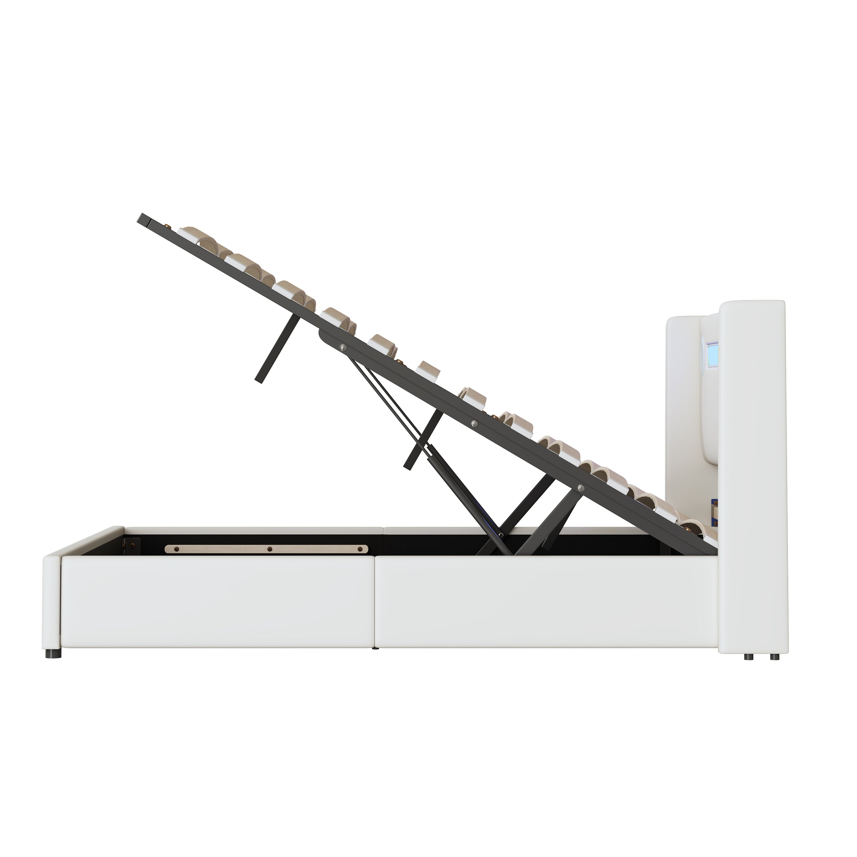 Logidon gestoffeerd bed 140x200 wit LED-licht USB Bluetooth opbergruimte