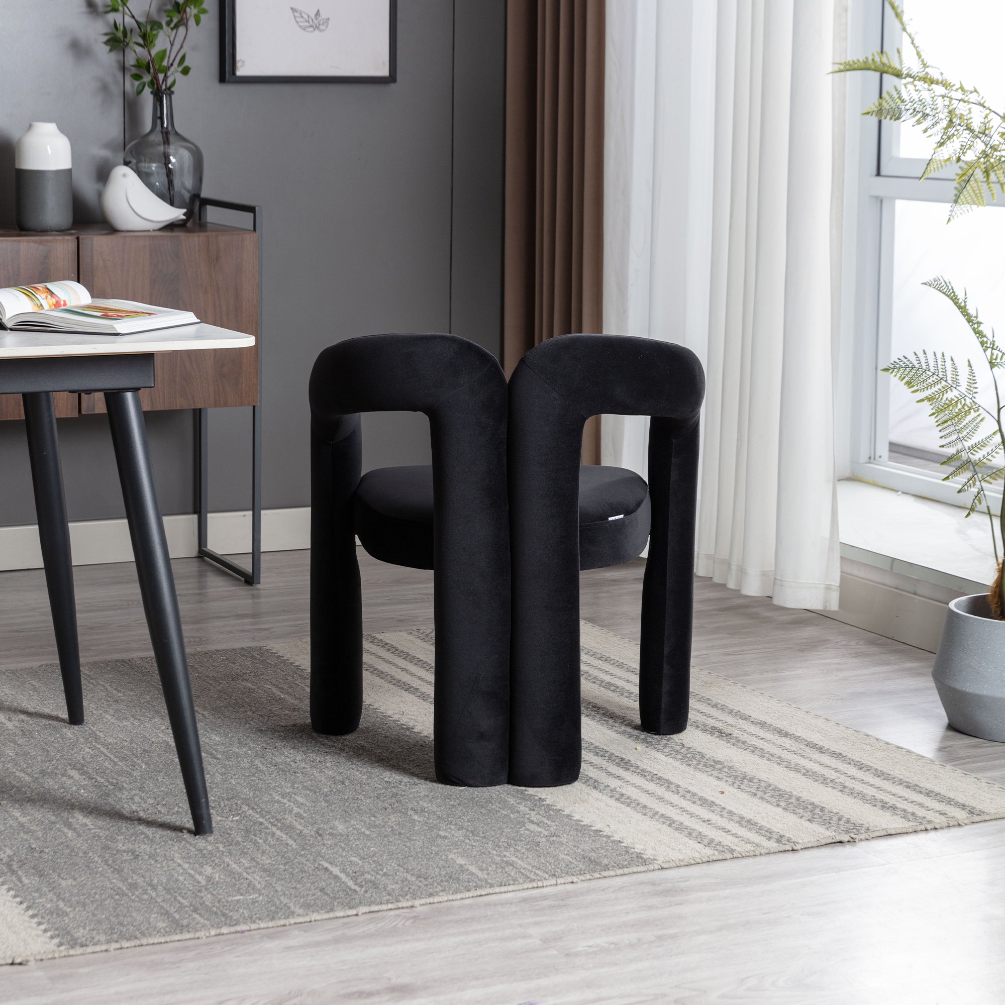 Logidon fluweelaccentstoel zwart set van 2 gestoffeerde eetkamerstoelen