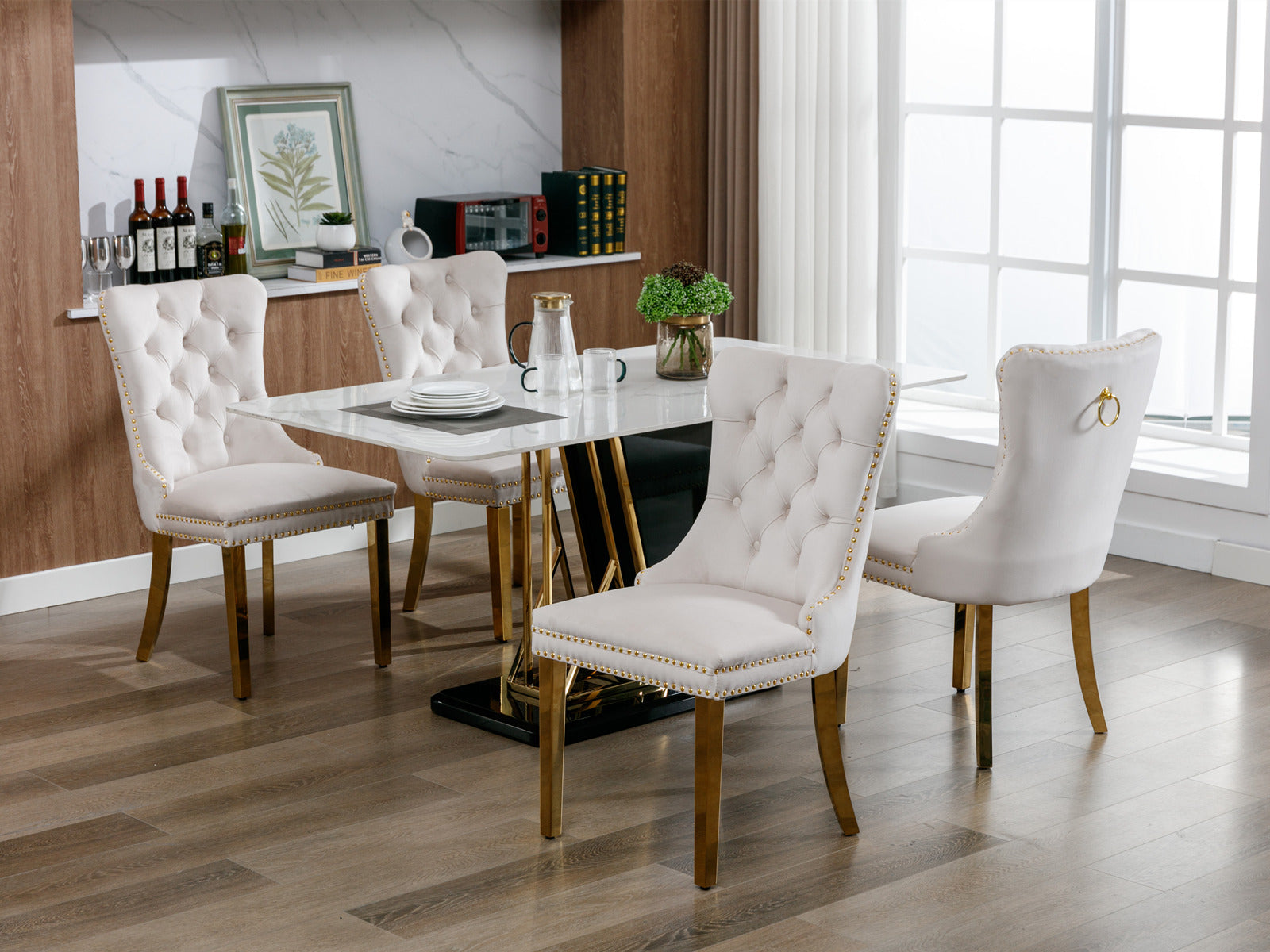 Logidon Nikki Collection Velor Chair Beige Golden Legs Set 2
