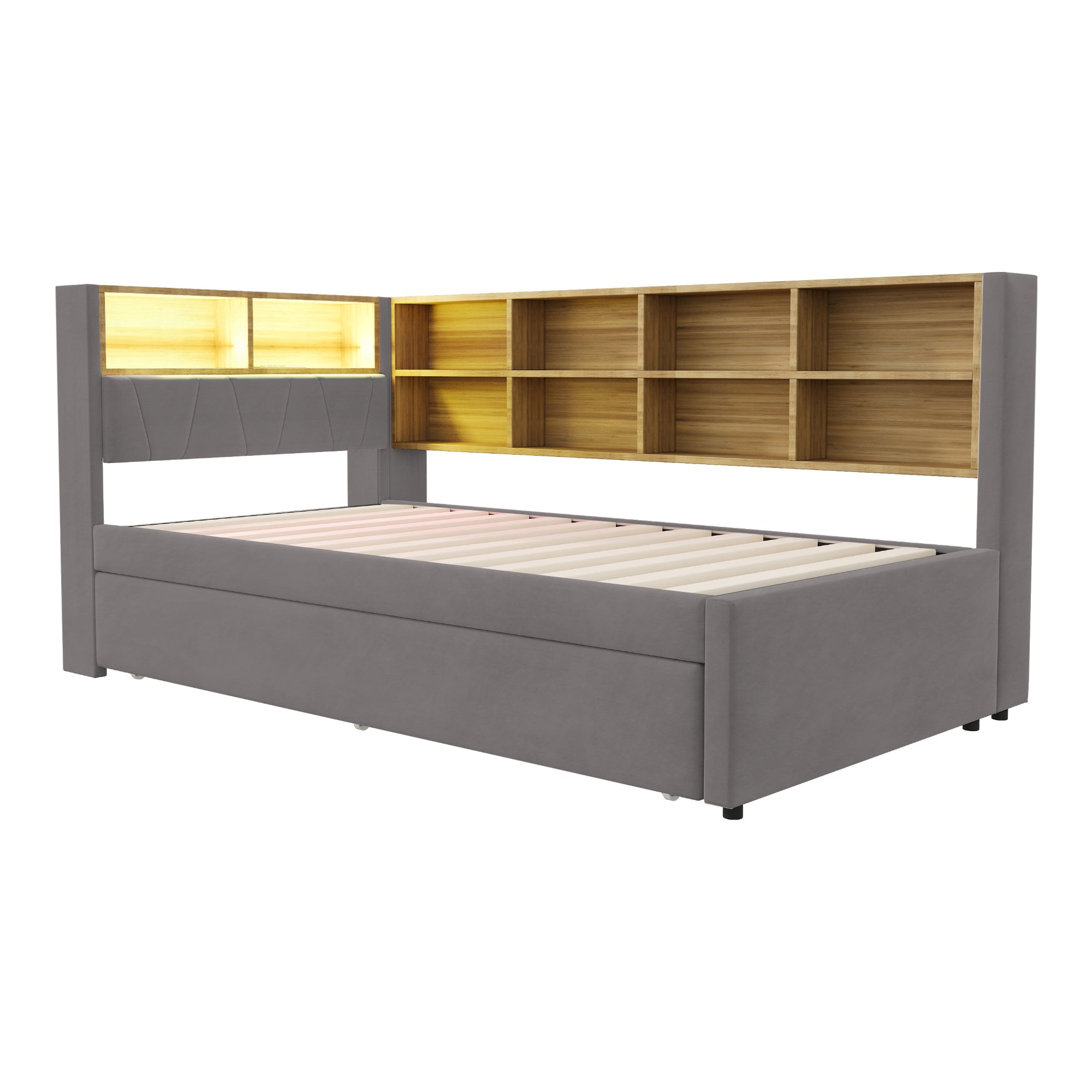 Logidon slaapbank 90x200 met uitschuifbaar bed 90x190 LED-verlichting