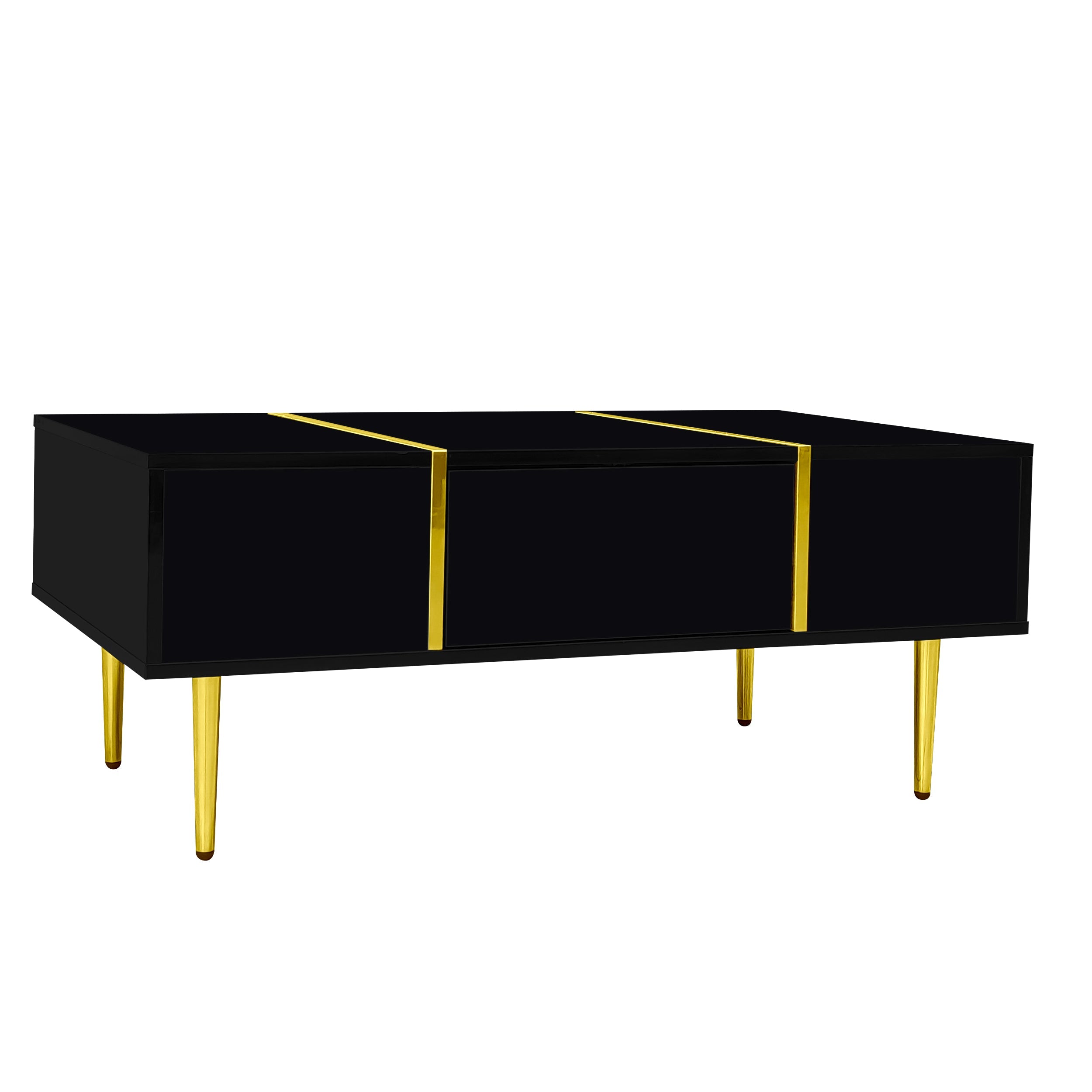 Logidon Moderne Zwarte Hoogglans Salontafel Met 2 Laden