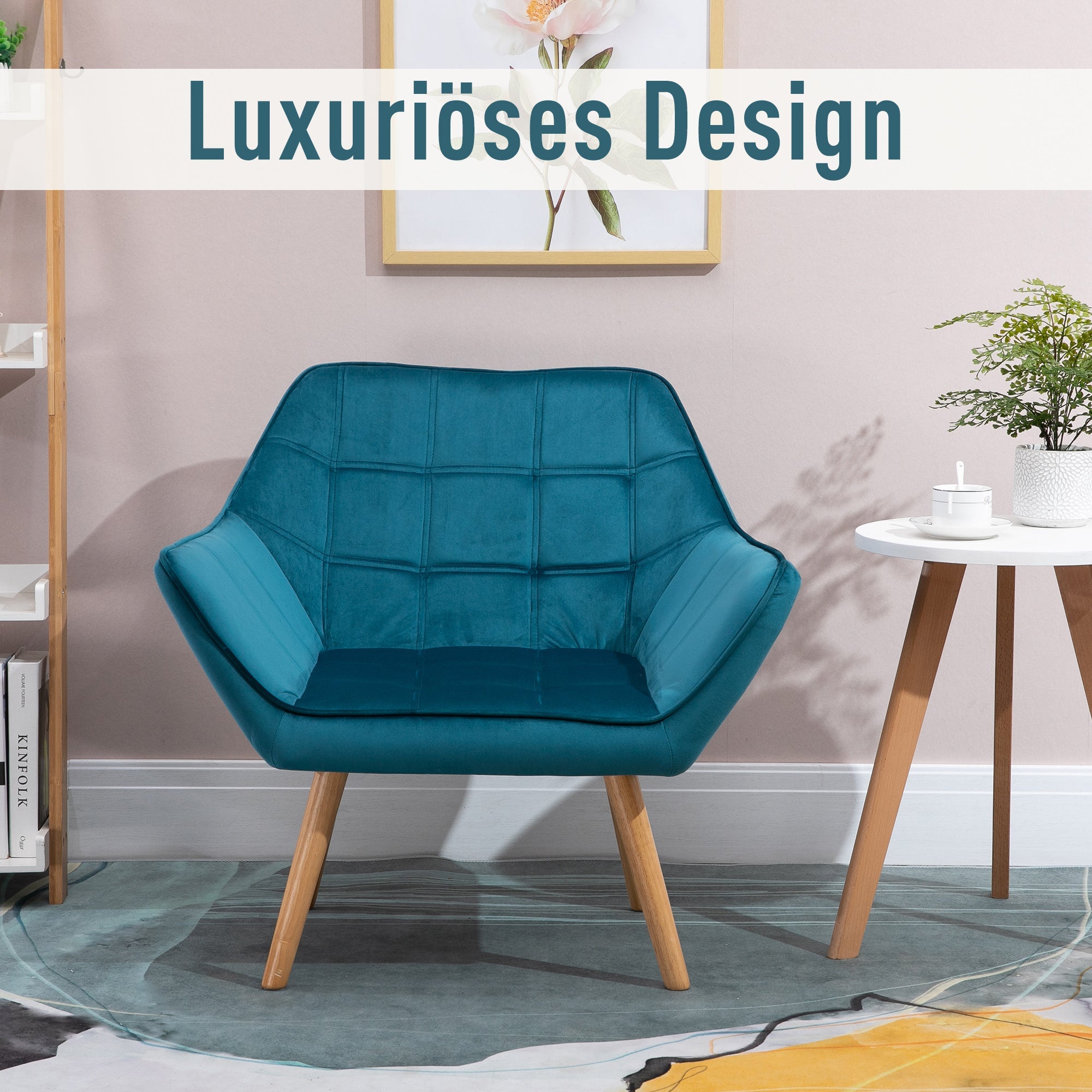 Logidon relaxstoel fluweel lichtblauw verhoogde poten 64x62x72,5 cm