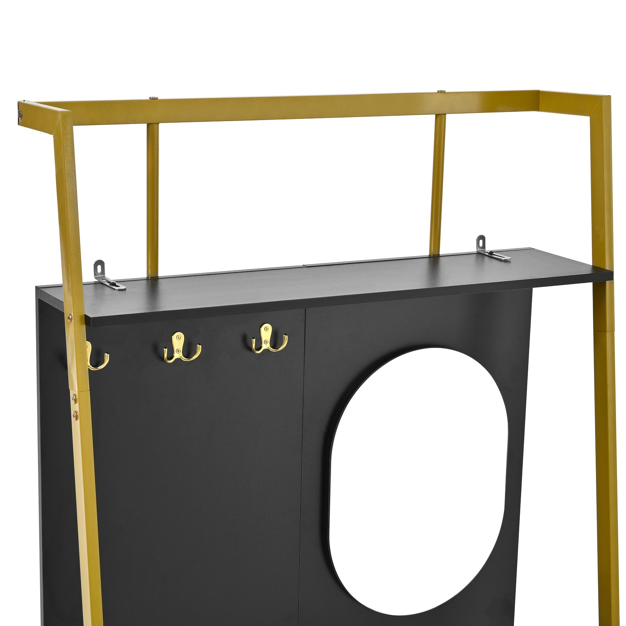 Logidon Modern Compact Wardrobe Box Mirror Shoe Bench Black 78 x 38.5 x 180.5 cm