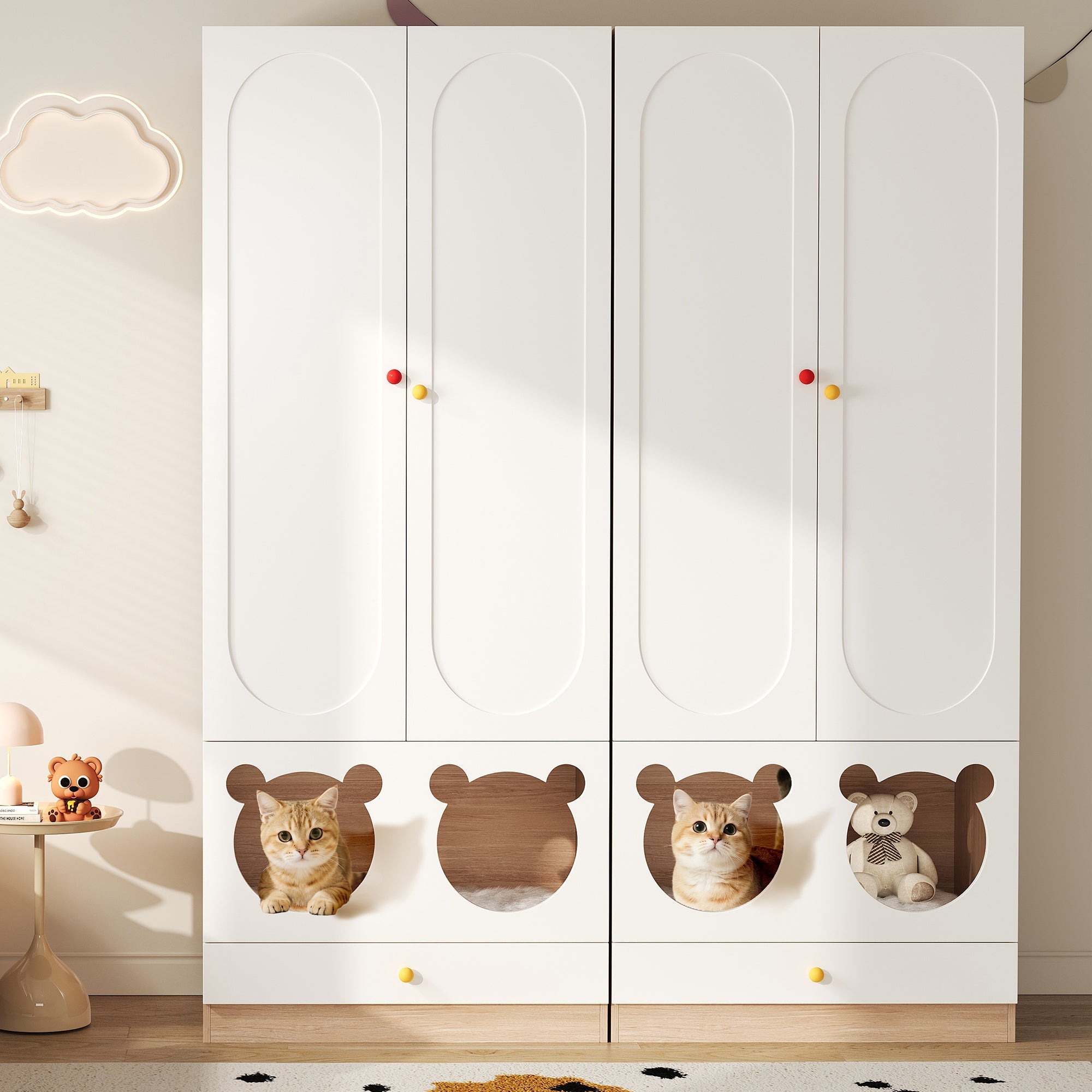 Logidon kinderkledingkast wit naturel hout met kattenmand 80x50x200cm