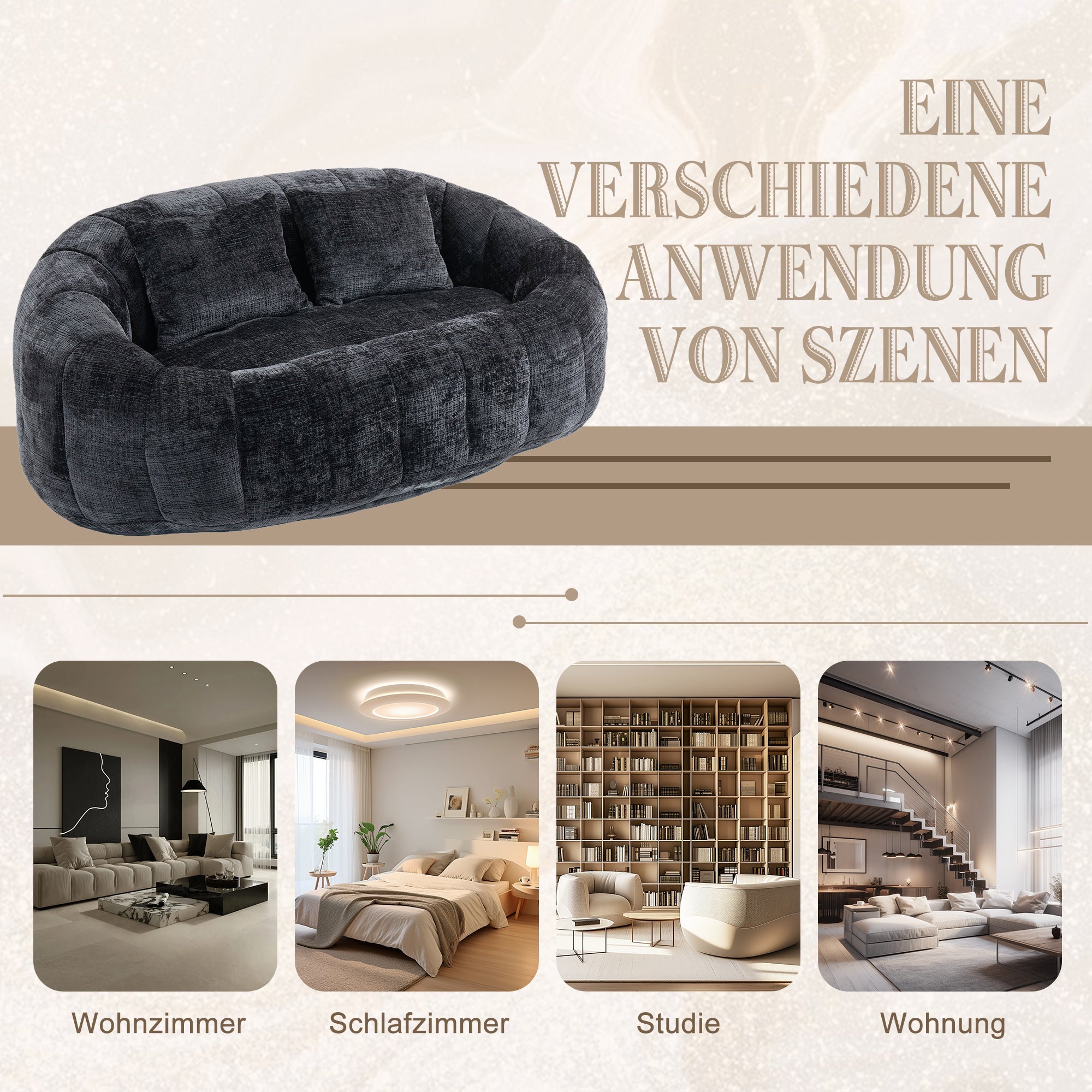 Logidon Luxe Zitzak met Hoge Rug Chenille Zwart 150x95 cm