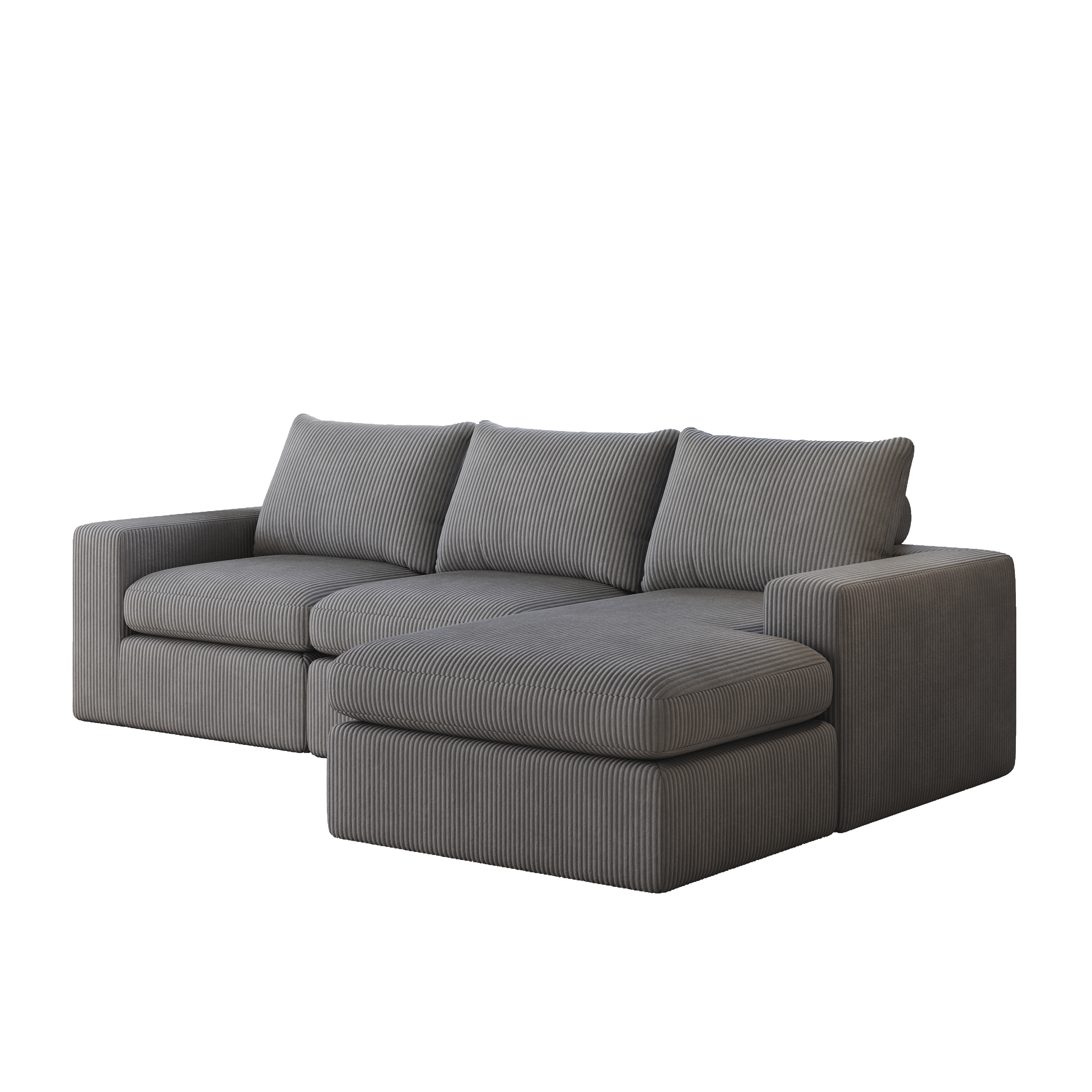 Logidon Gray Cord Sofa With Chaise Longue L Shape Three Cushions