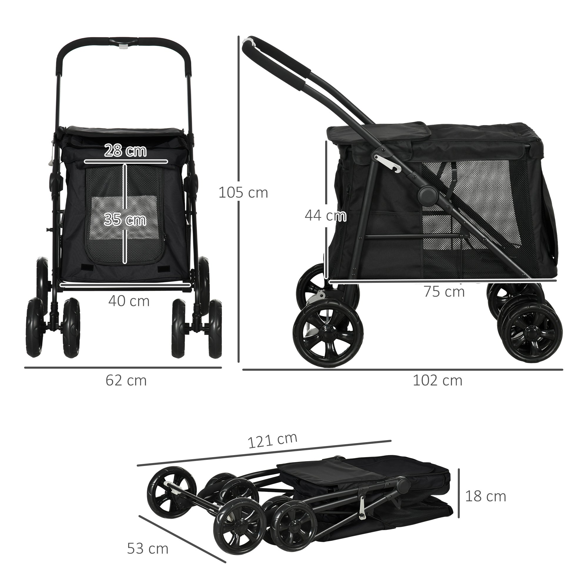 Logidon Hondenkar 3-in-1 Dierenwagen Grijs Oxford tot 10 kg