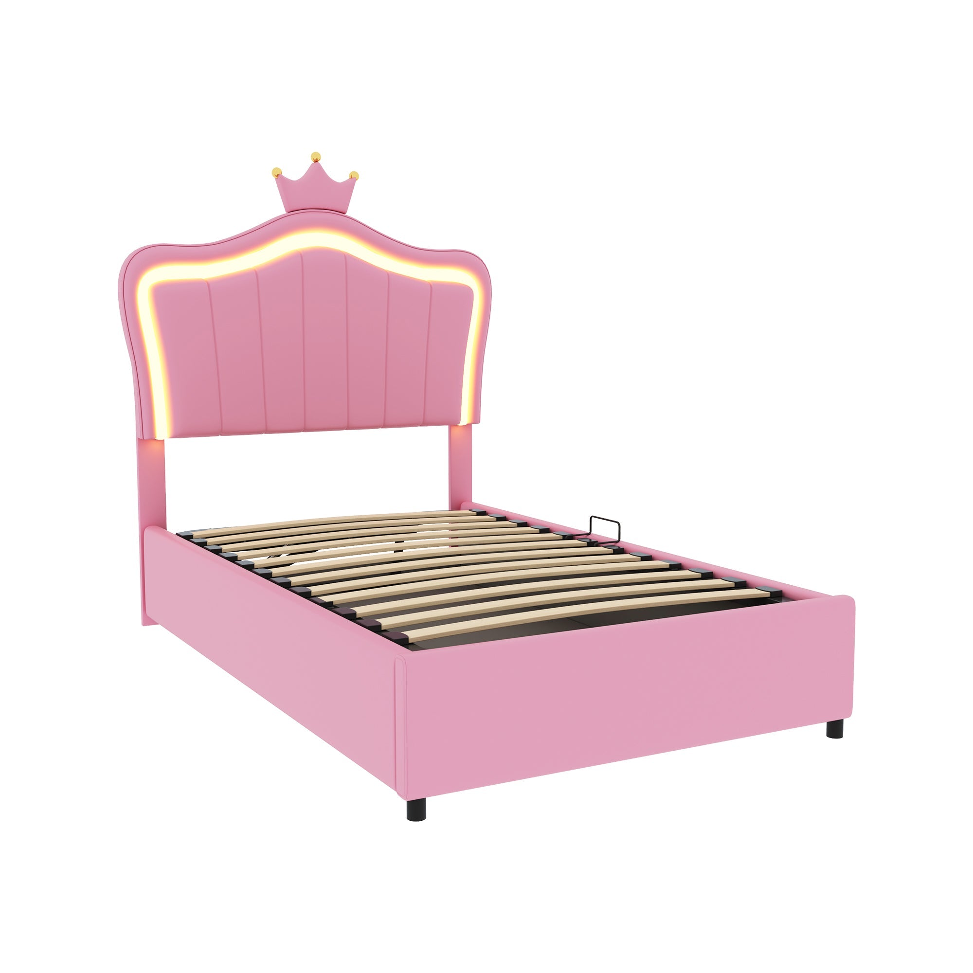 Logidon gestoffeerd bed 90x200 cm roze met kroondesign en LED
