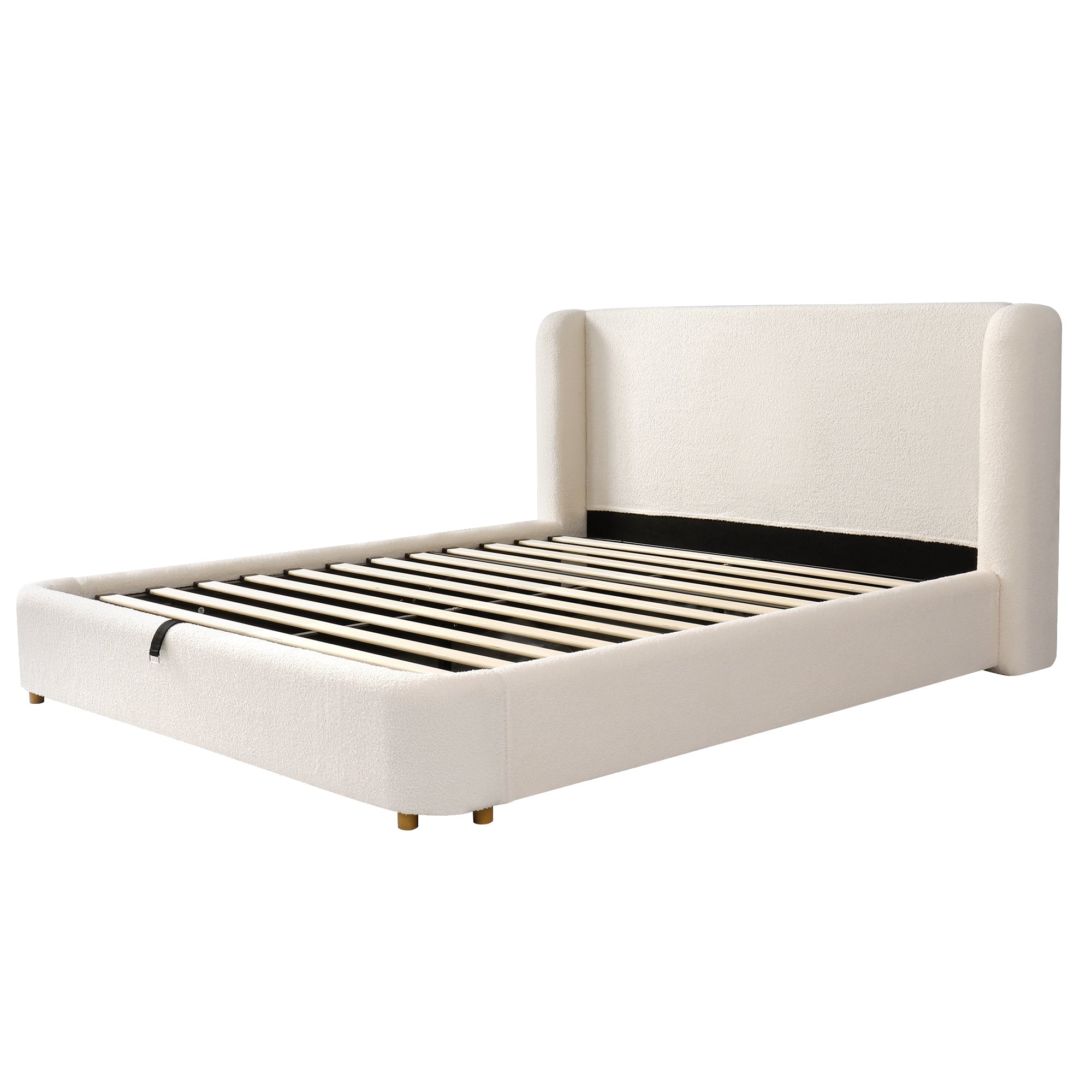 Logidon gestoffeerd bed tweepersoonsbed 160x200 beige bouclé met opbergruimte