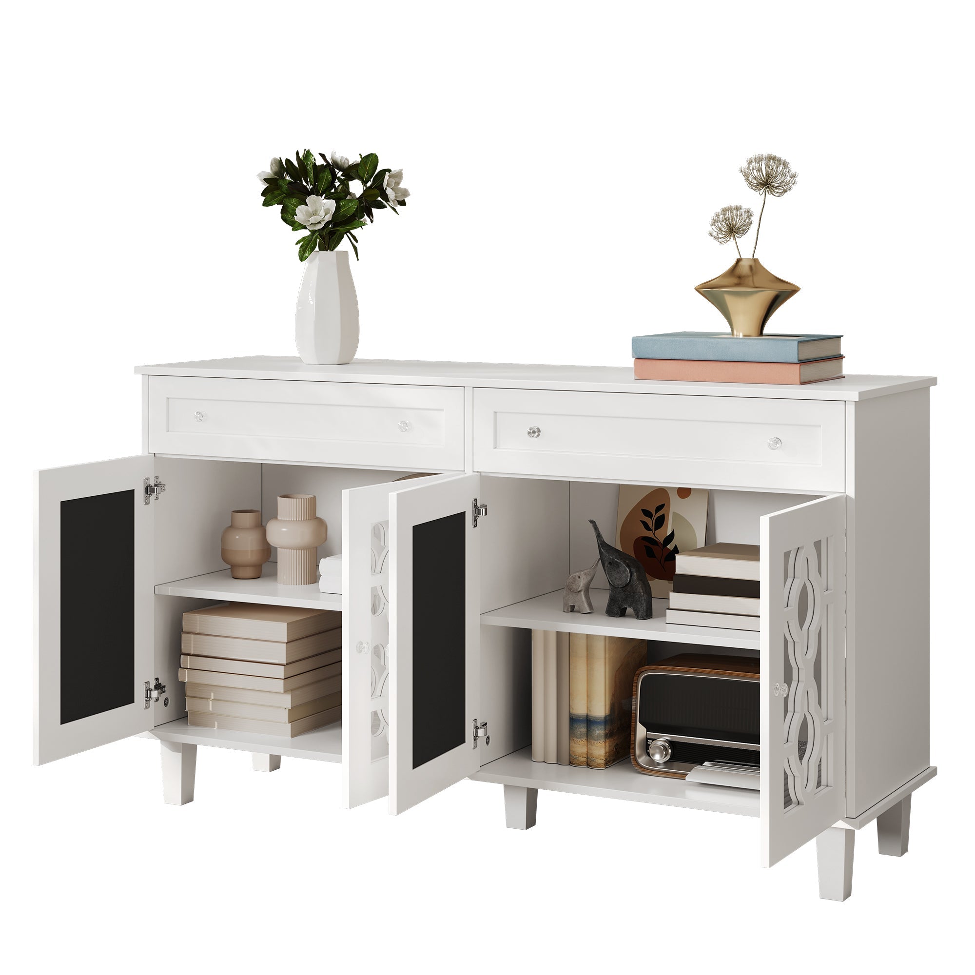 Logidon Dressoir Wit Vier Spiegeldeuren Met Lades 140 cm