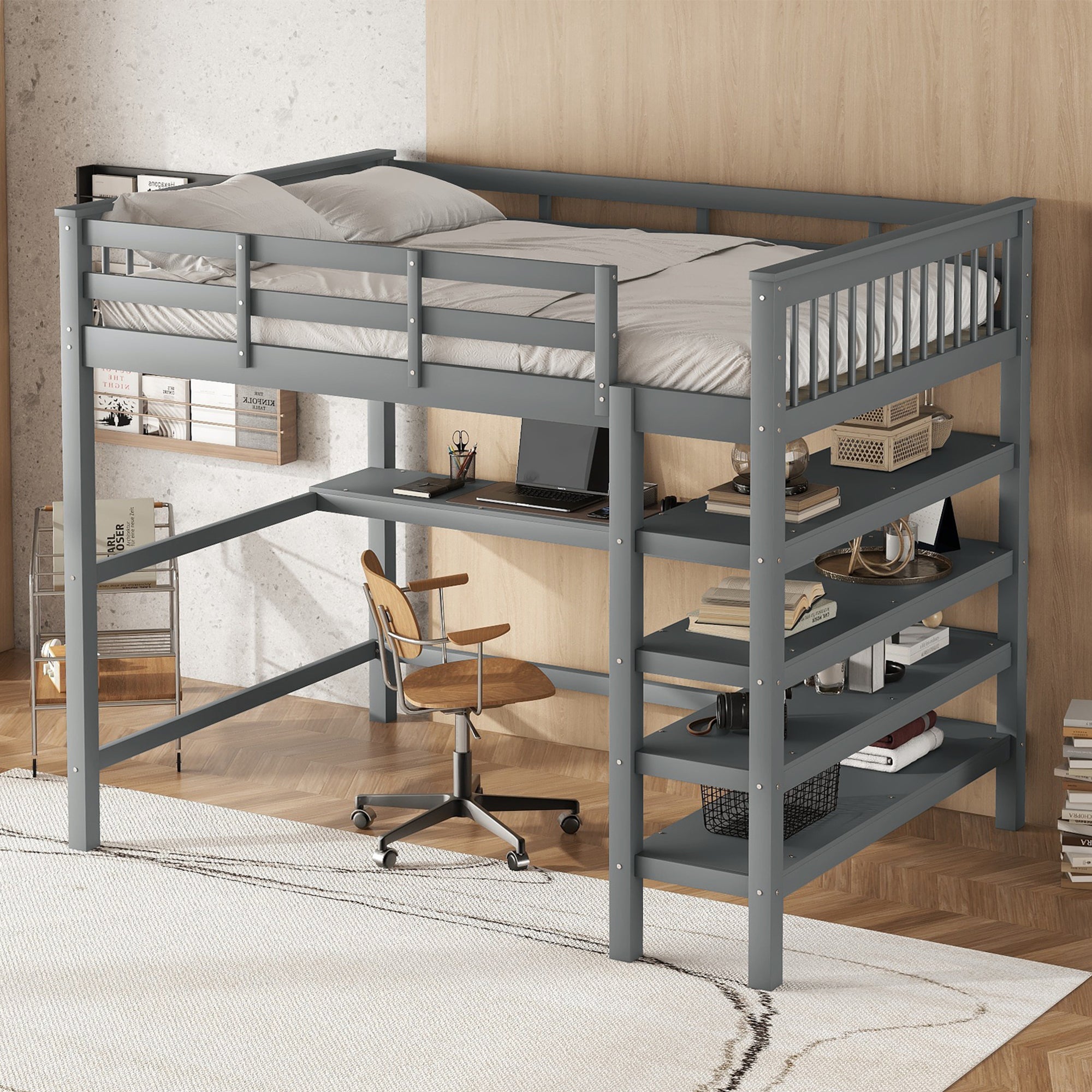 Logidon hoogslaper 140x200 met opbergvakken bureau grijs